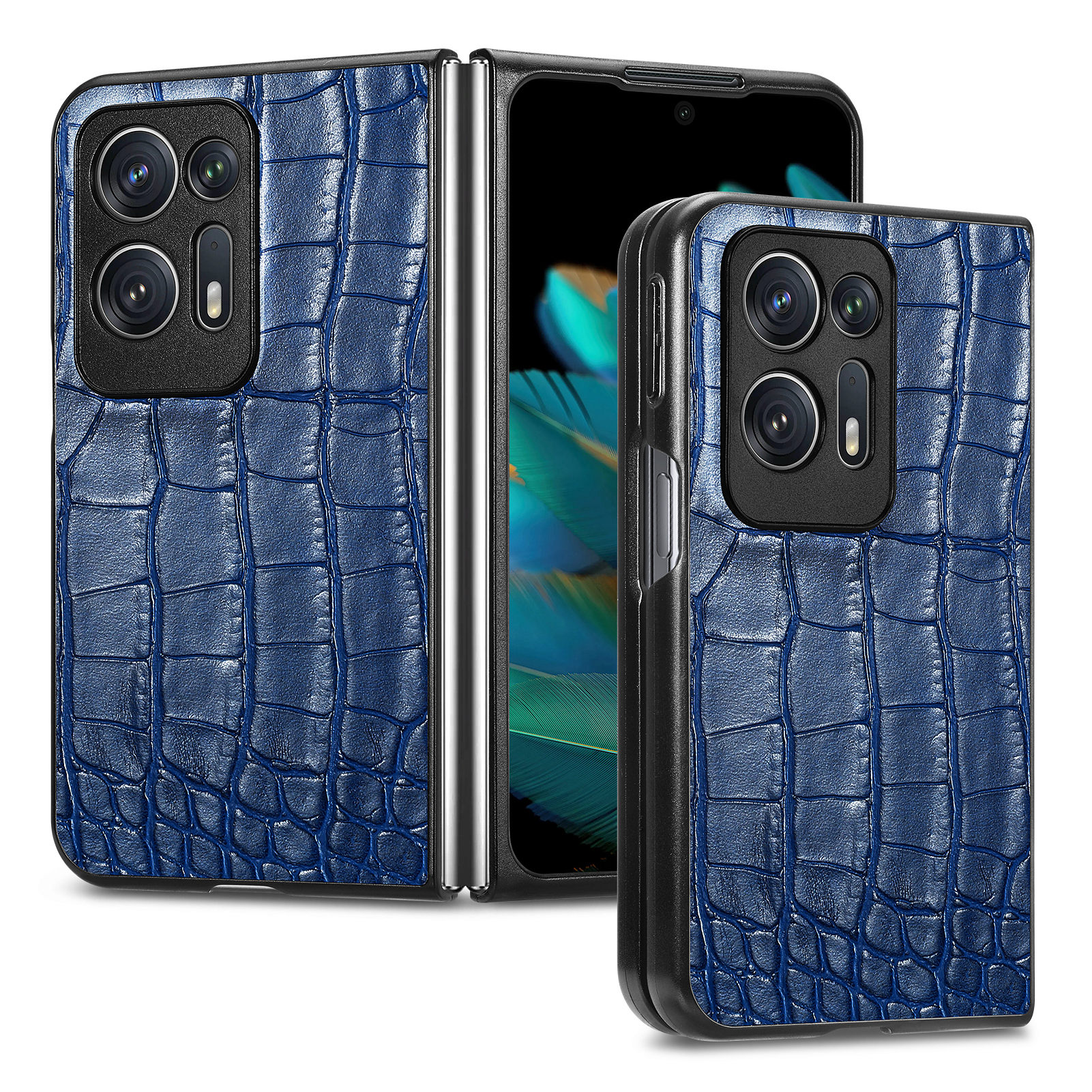 

Für Oppo Finden Sie N2 5G Protective Phone Cover Crocodile Textur PU Lederbeschichtete PC -hülle - Blau, Oppo Find N2 5G