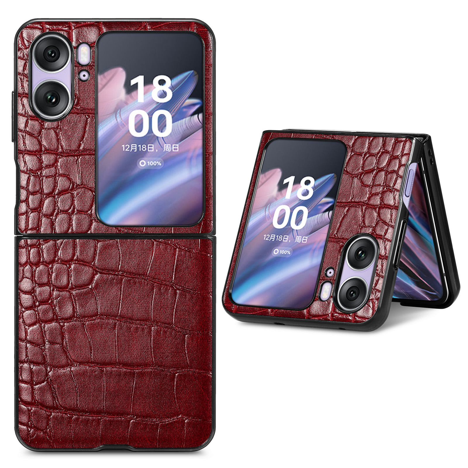 

Für Oppo Finden Sie N2 Flip 5G Anti-drogen-telefonhülle Krokodiltextur PU Lederbeschichtete Pc-abdeckung - Rot, Oppo Find N2 Flip 5G