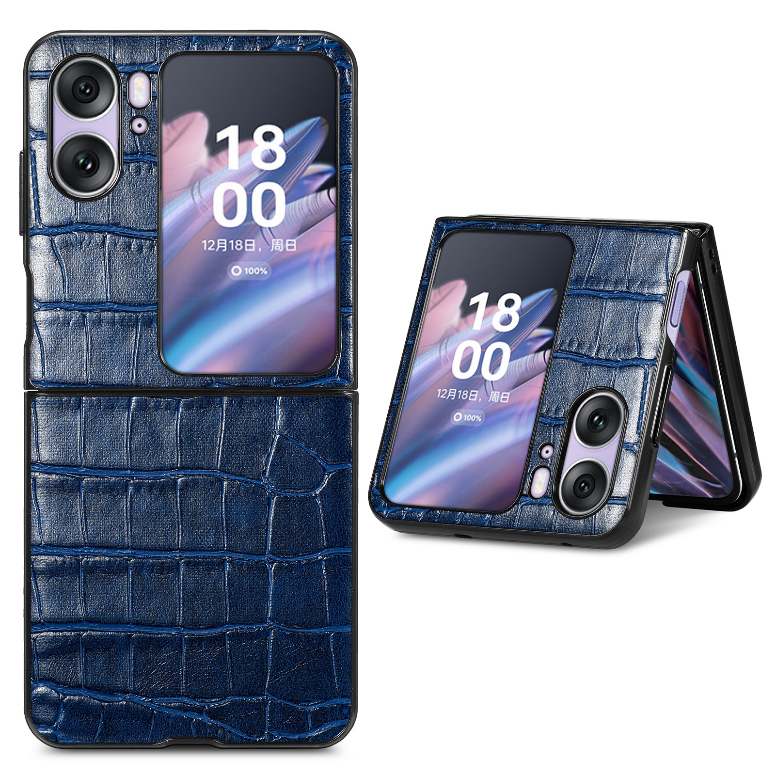 

Für Oppo Finden Sie N2 Flip 5G Anti-drogen-telefonhülle Krokodiltextur PU Lederbeschichtete Pc-abdeckung - Blau, Oppo Find N2 Flip 5G