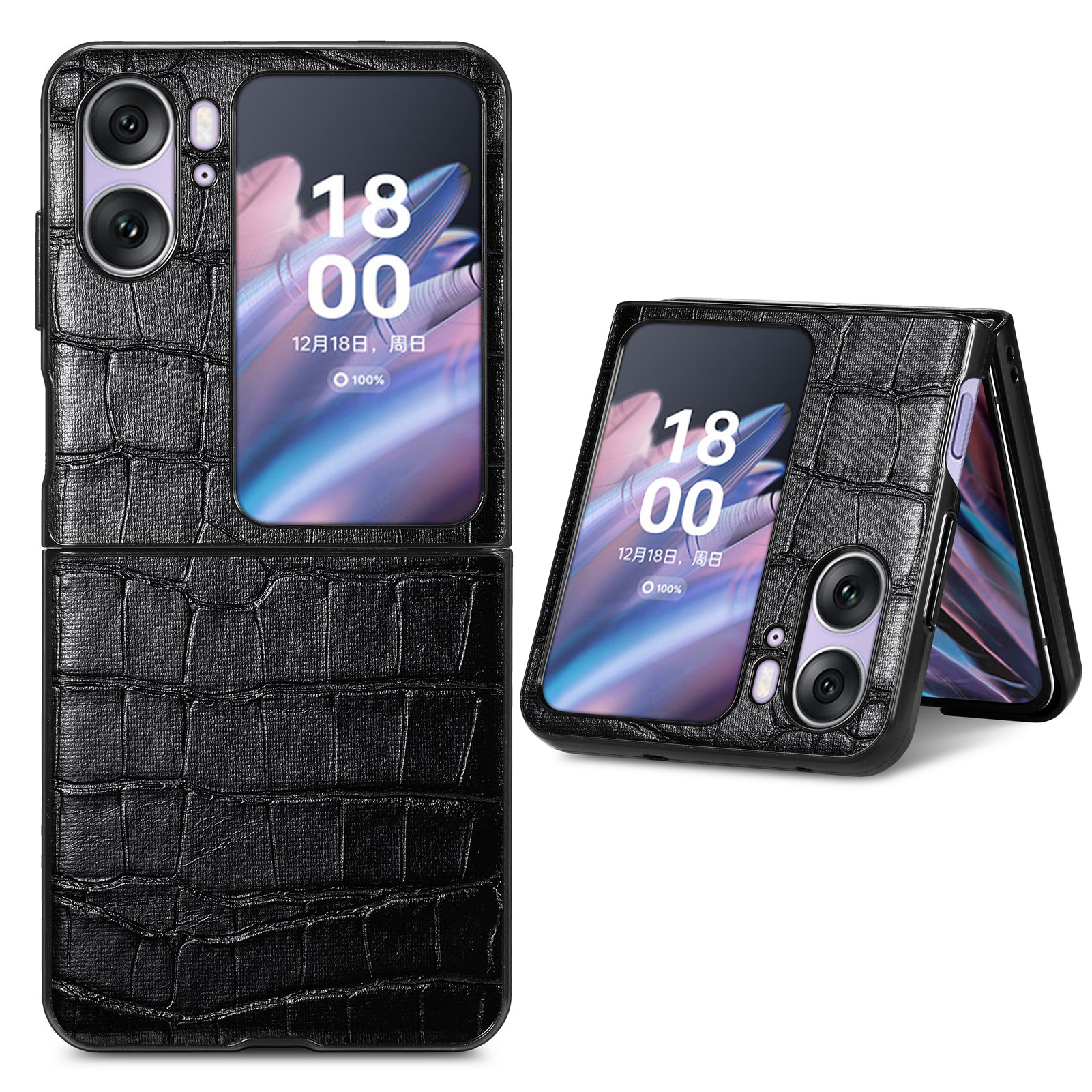

Für Oppo Finden Sie N2 Flip 5G Anti-drogen-telefonhülle Krokodiltextur PU Lederbeschichtete Pc-abdeckung - Schwarz, Oppo Find N2 Flip 5G