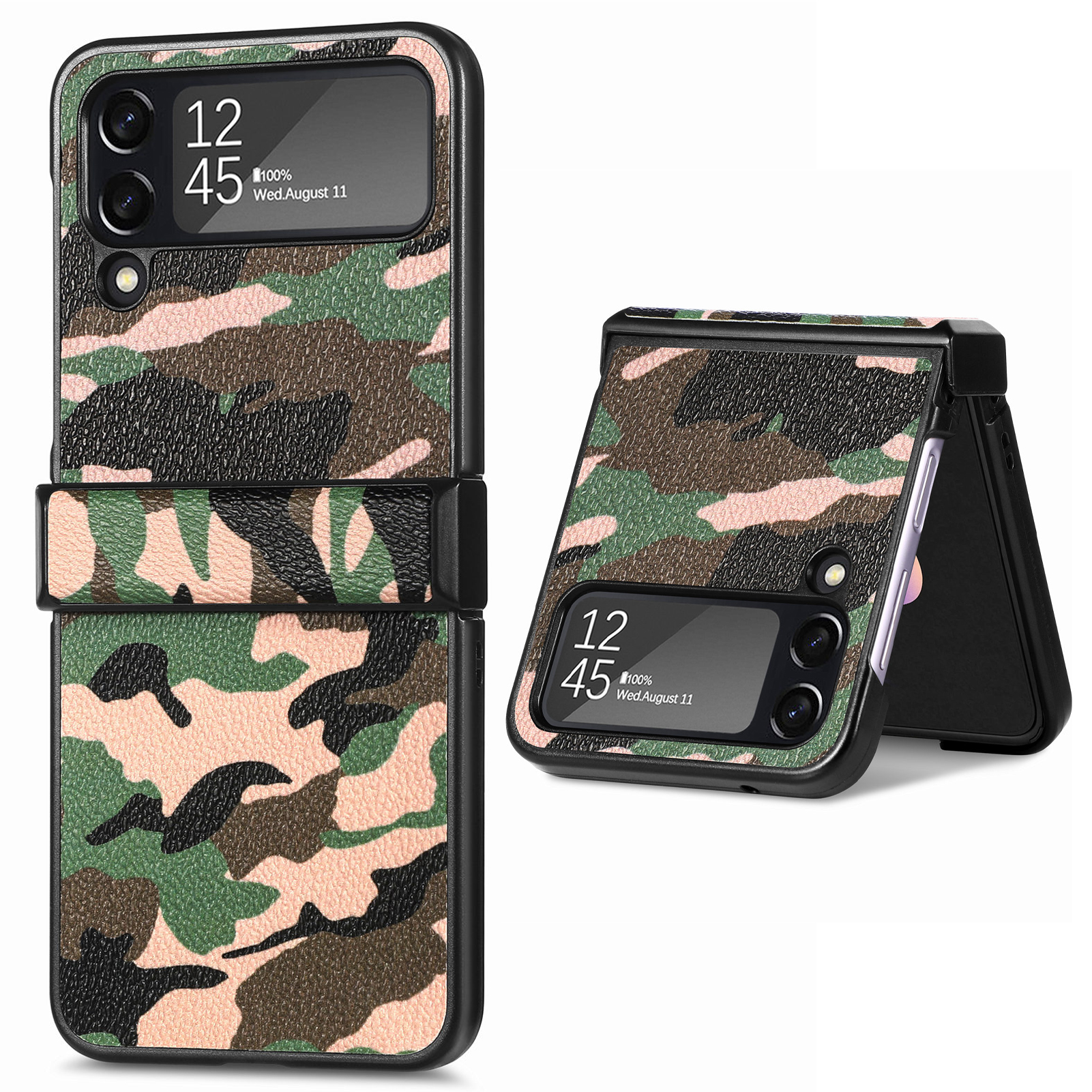 

Für Samsung Galaxy Z Flip4 5G Tarnmuster Phone Hülle Pu-lederbeschichtete PC Anti-scratch-abdeckung - Grün, Galaxy Z Flip4 5G