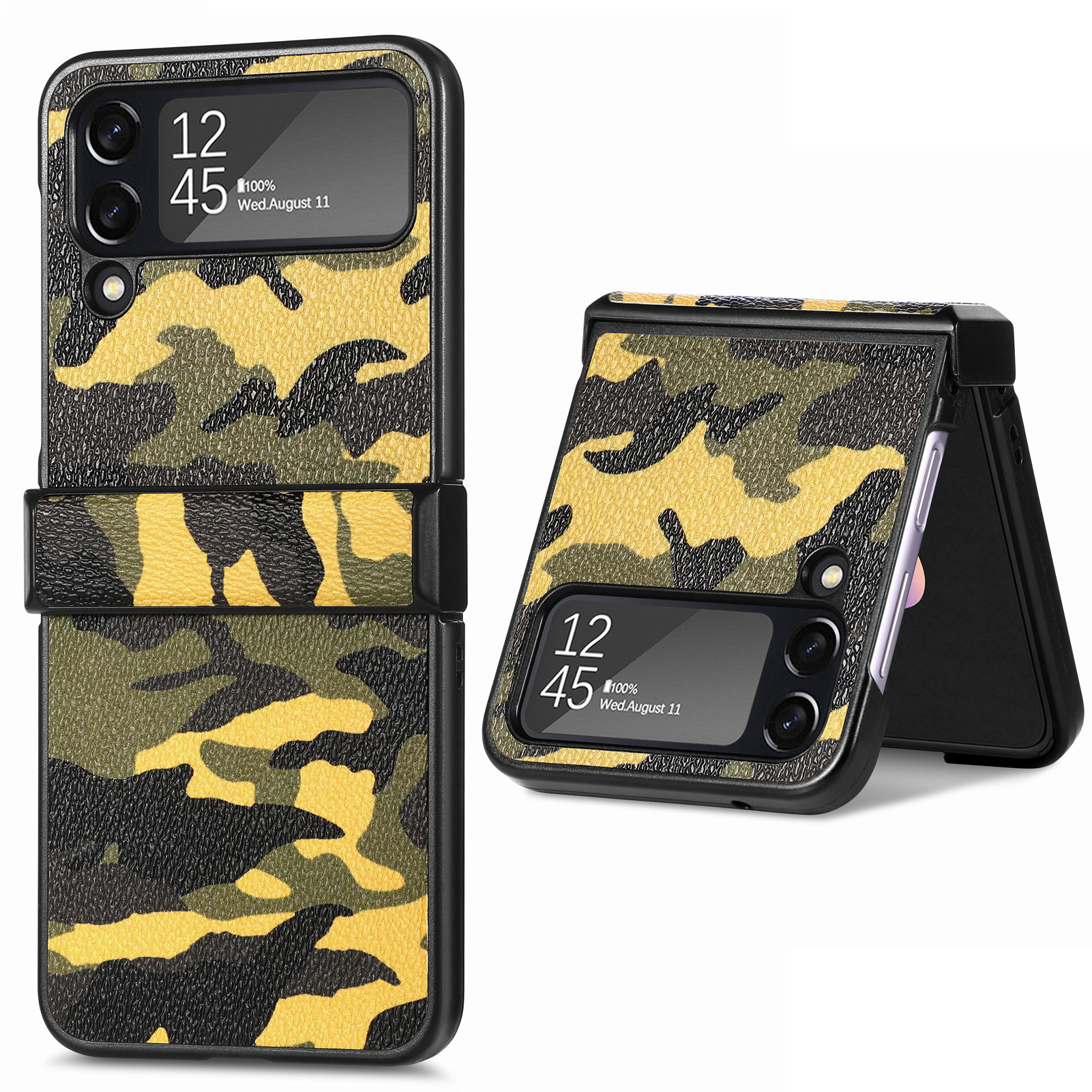 

Für Samsung Galaxy Z Flip4 5G Tarnmuster Phone Hülle Pu-lederbeschichtete PC Anti-scratch-abdeckung - Gelb, Galaxy Z Flip4 5G