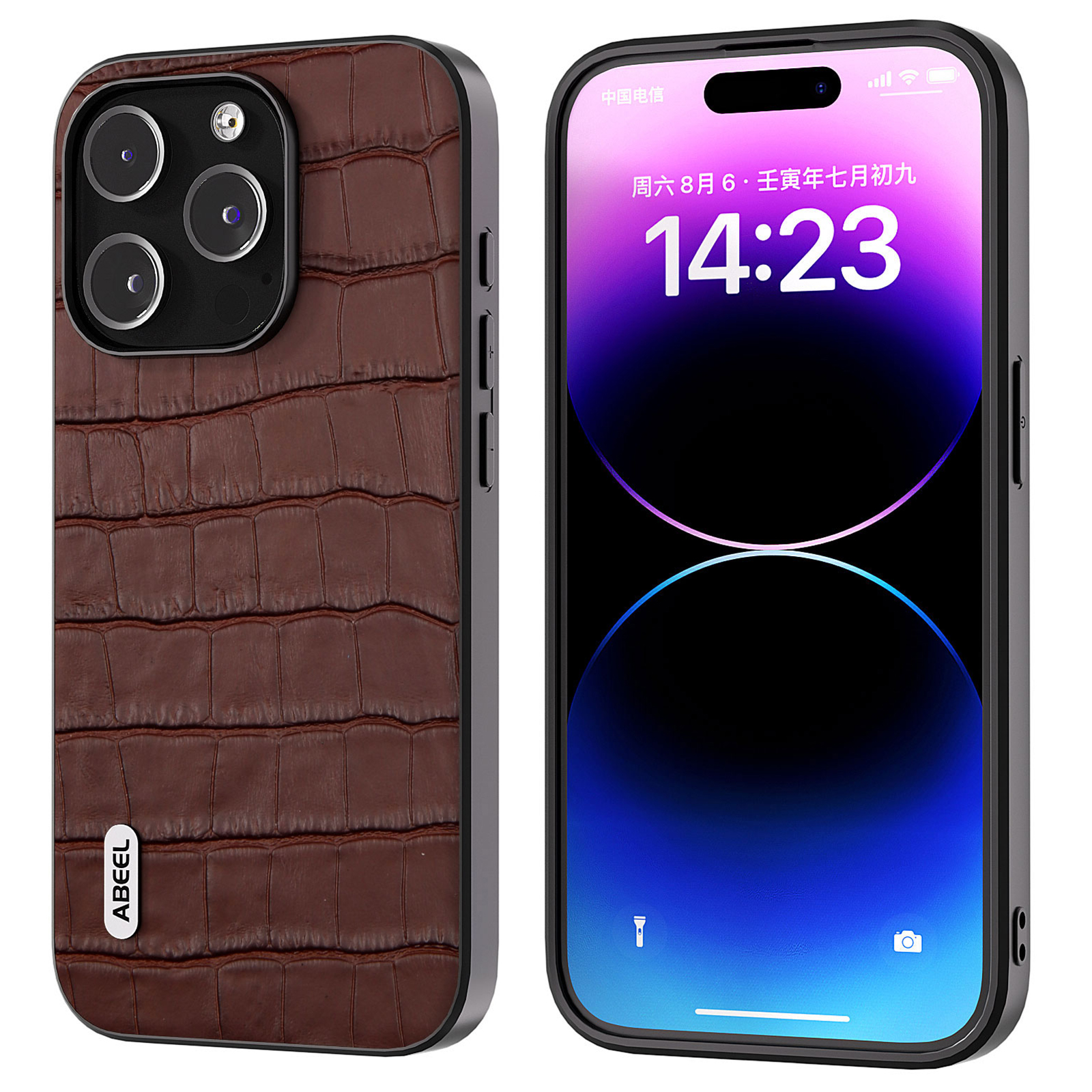 

Abeel Für Iphone 15 Pro Crocodile Texture Phone Cover Cowide Leder Beschichtete PC+TPU -schutzhülle - Braun, iPhone 15 Pro