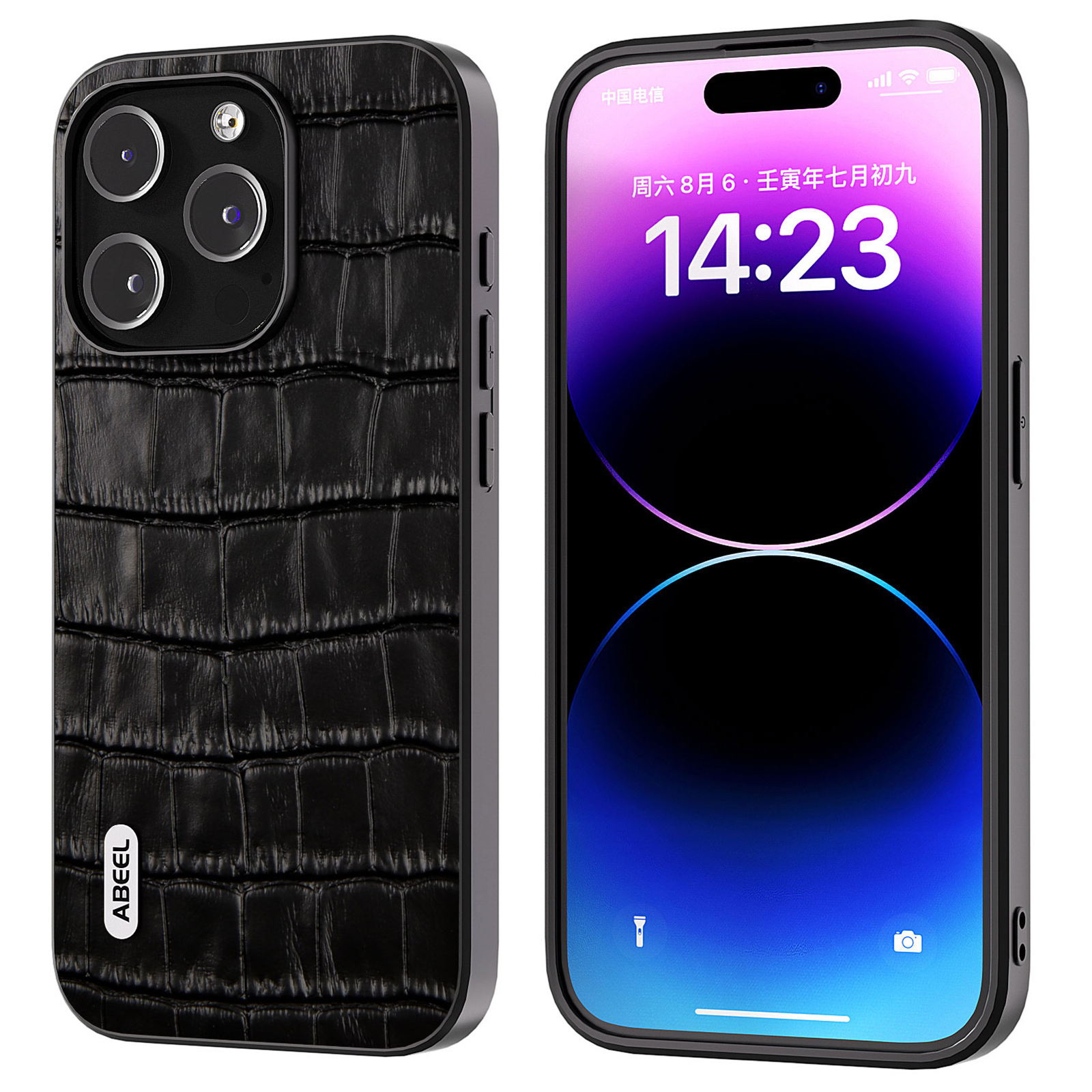 

Abeel Für Iphone 15 Pro Crocodile Texture Phone Cover Cowide Leder Beschichtete PC+TPU -schutzhülle - Schwarz, iPhone 15 Pro