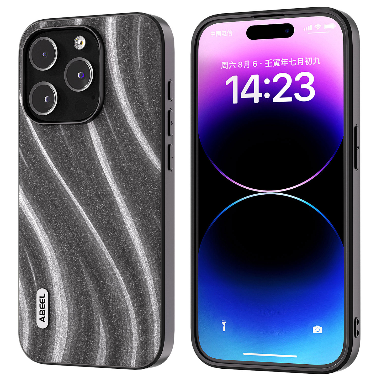 

ABEEL Milky Way-serie Für Iphone 15 Pro Back Cover PU Leder Beschichtete PC+TPU Anti-kratzer-telefonhülle - Grau, iPhone 15 Pro