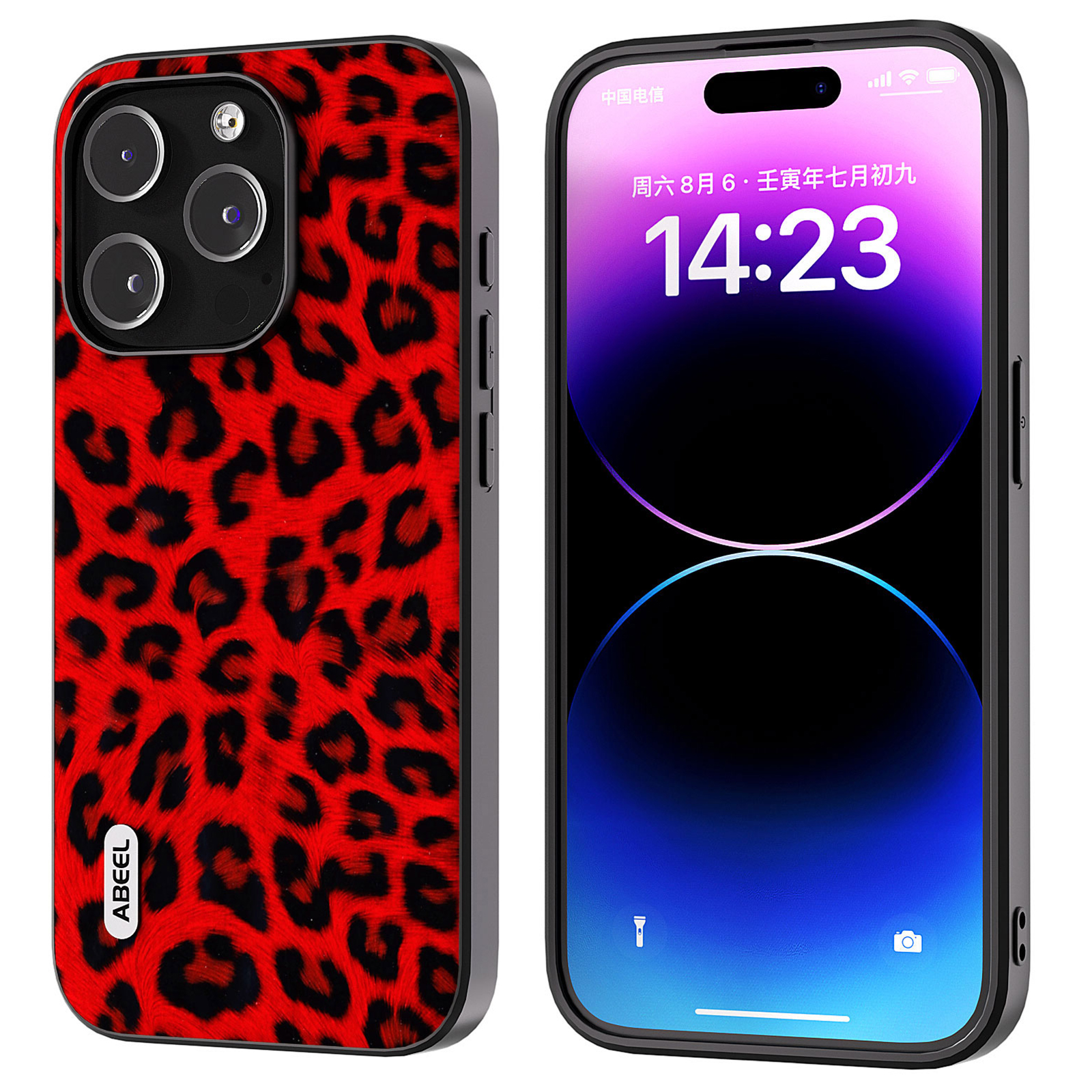 

Abeel Für Iphone 15 Pro Max Leopard Muster Phone Hülle PU Leder + PC + TPU Slim Cover - Rot, iPhone 15 Pro Max