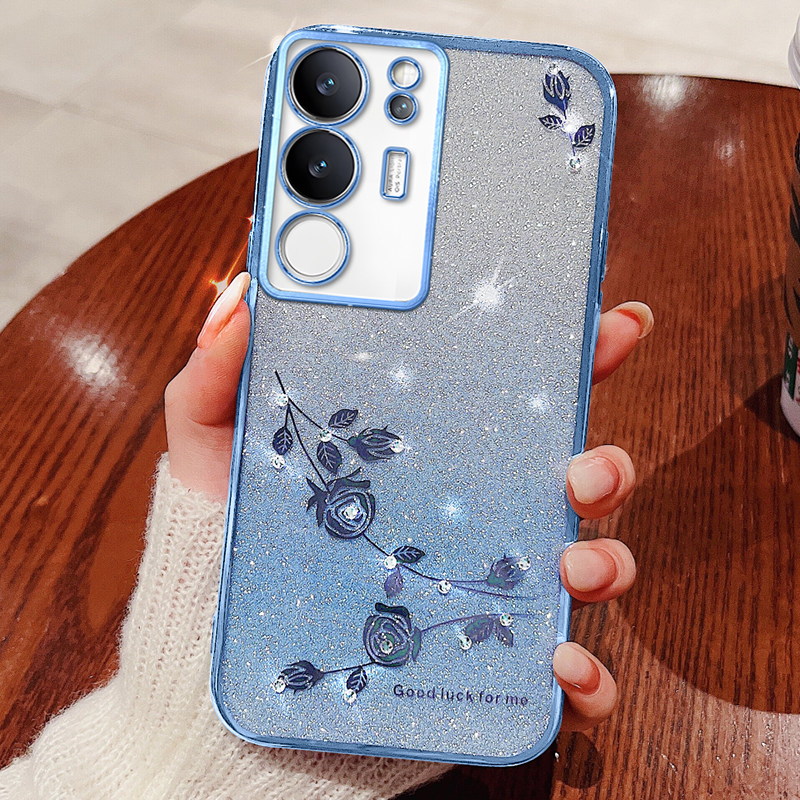 

Für Vivo S17 Pro 5G Strassblüten-gradienten Tpu-abdeckung Glitzer Anti-kratzer-telefonhülle - Blau, vivo S17 Pro 5G