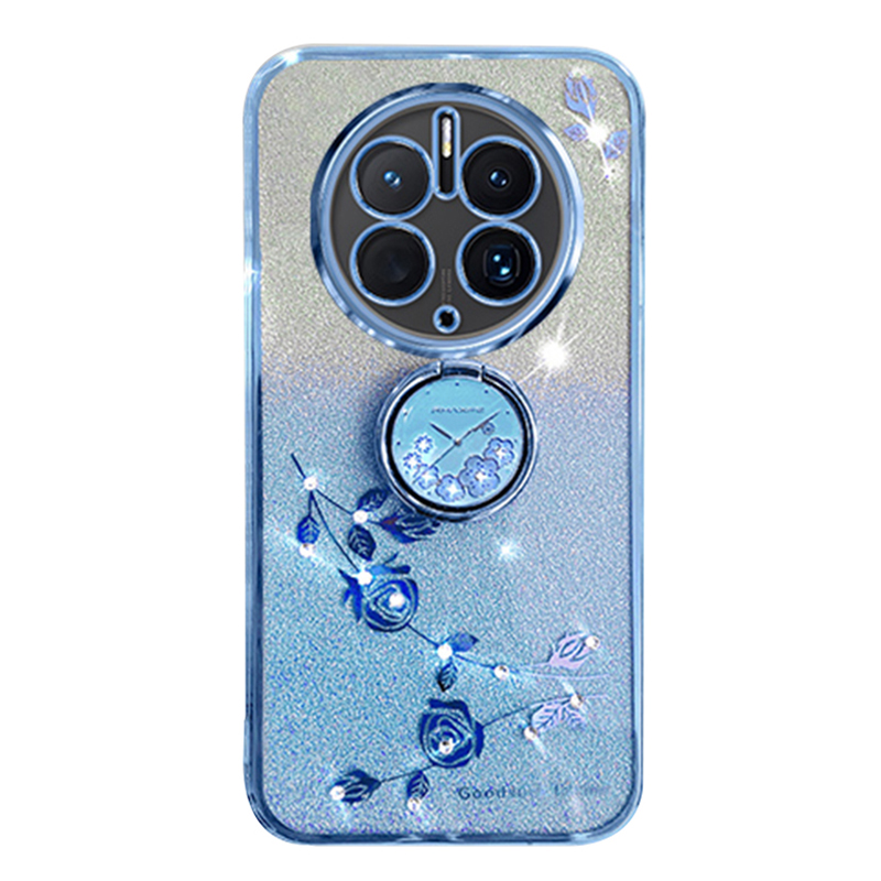 

Für Huawei Mate 50 Pro 4G Ring Kickstand Gradientenabdeckung Glitzer Blume TPU Telefon Hülle - Blau, Huawei Mate 50 Pro 4G