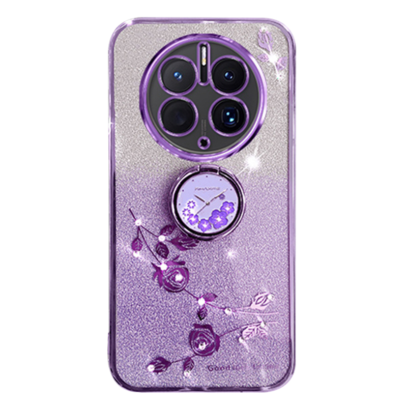 

Für Huawei Mate 50 Pro 4G Ring Kickstand Gradientenabdeckung Glitzer Blume TPU Telefon Hülle - Lila, Huawei Mate 50 Pro 4G