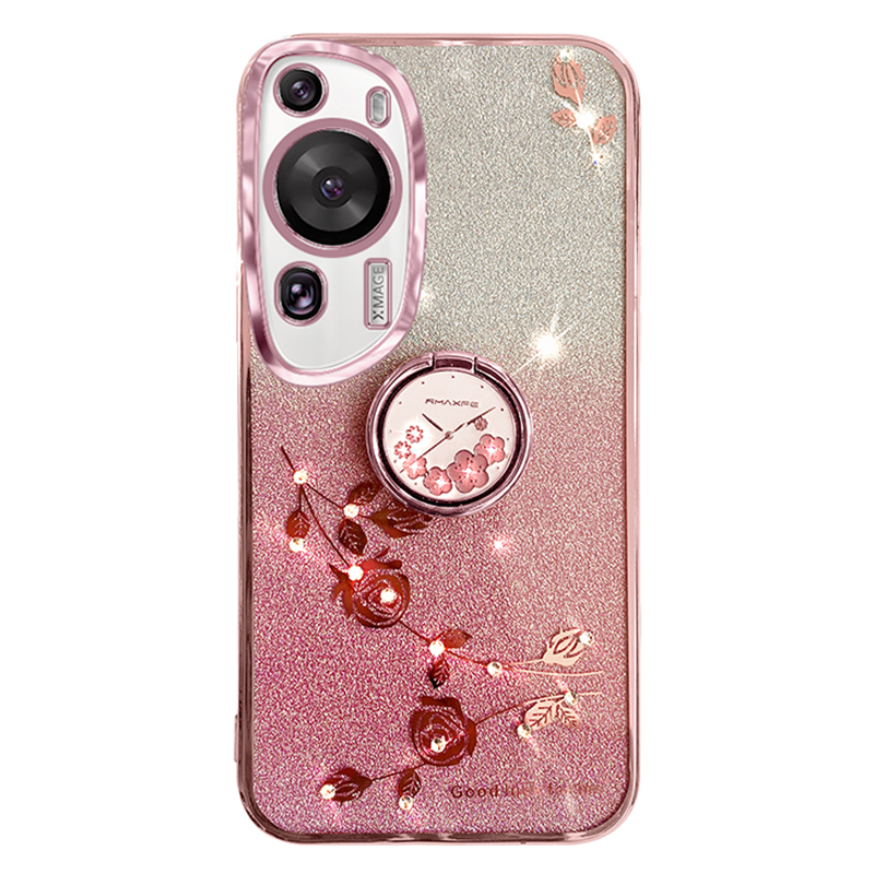 

Für Huawei P60 Art Strass -stone Flower TPU -deckung Stylish Glitter Phone Hülle Mit Ringkickstand - Roségold, Huawei P60 Art