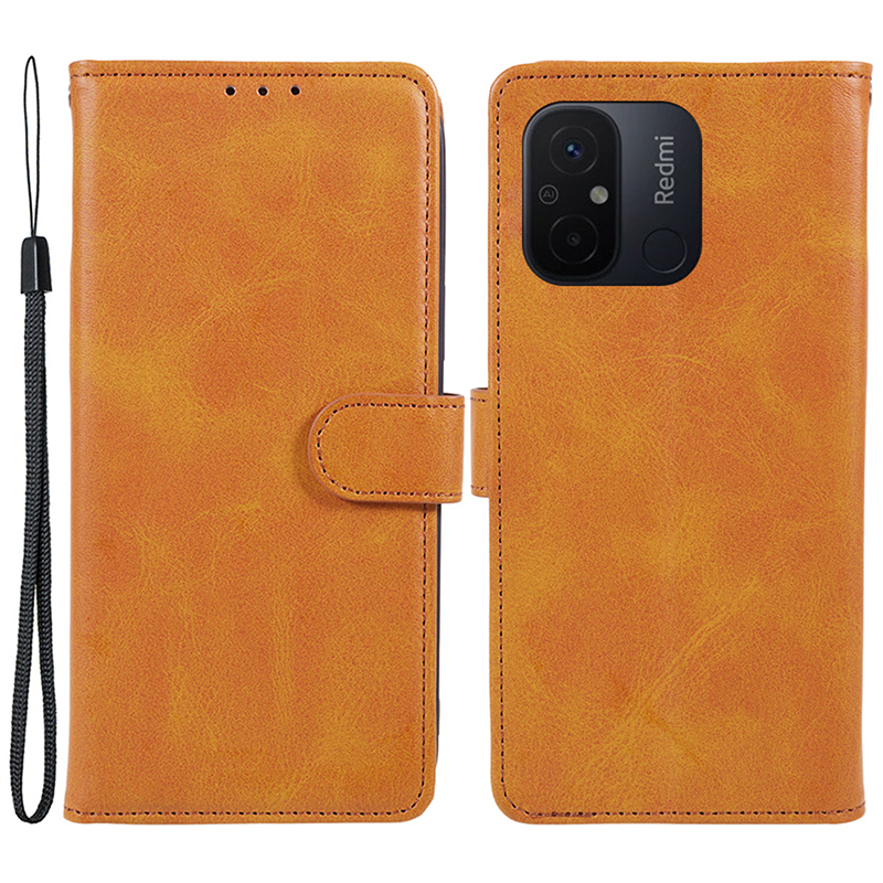 

PU Leder Telefonhülle Für Xiaomi Redmi 12c 4g, Kalbstextur Brieftasche Volle Schutz Telefonabdeckung - Khaki, Xiaomi Redmi 12C 4G