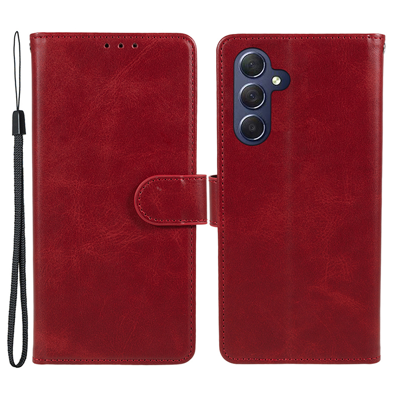 

Für Samsung Galaxy A34 5G Kalbstextur PU Leder Brieftasche Hülle Drop-proof-ständer Telefonabdeckung - Rot, Galaxy A34 5G