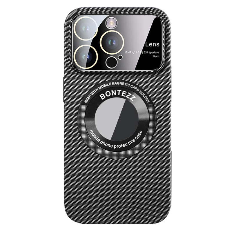 

Hartes Pc-hülle Für Iphone 13 Pro Max 6,7 Zoll Kohlefaser Textur Konkave Linsen Telefonabdeckung Eingebauter Metallring - Schwarz, iPhone 13 Pro Max