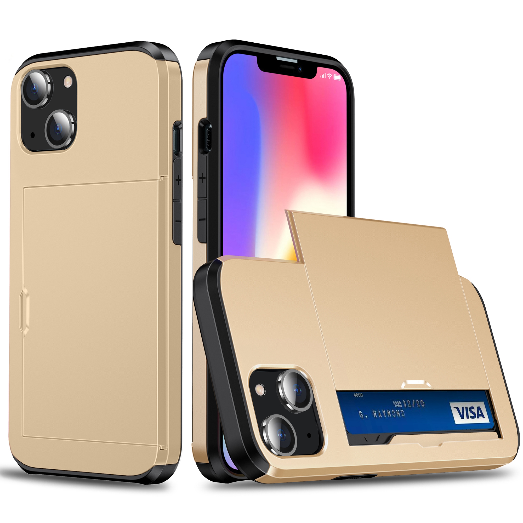 

Kartenhalter-telefonhülle Für Iphone 15 Plus, TPU + PC Dual Layer Anti-drop-telefonabdeckung - Gold, iPhone 15 Plus