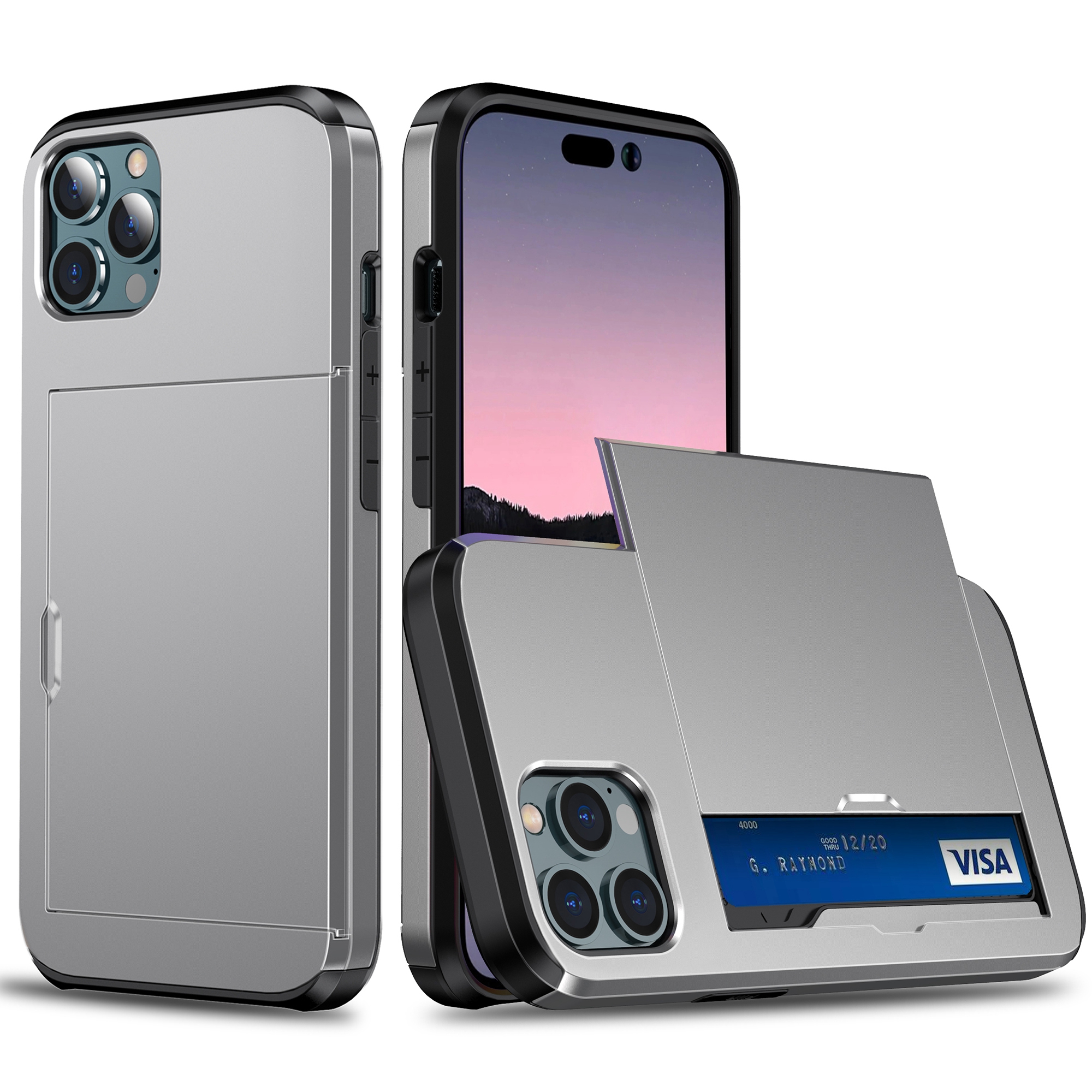 

Dia -kartenhalter -telefonabdeckung Für Iphone 15 Pro, TPU + PC Dual Layer Phone Protective Case - Grau, iPhone 15 Pro