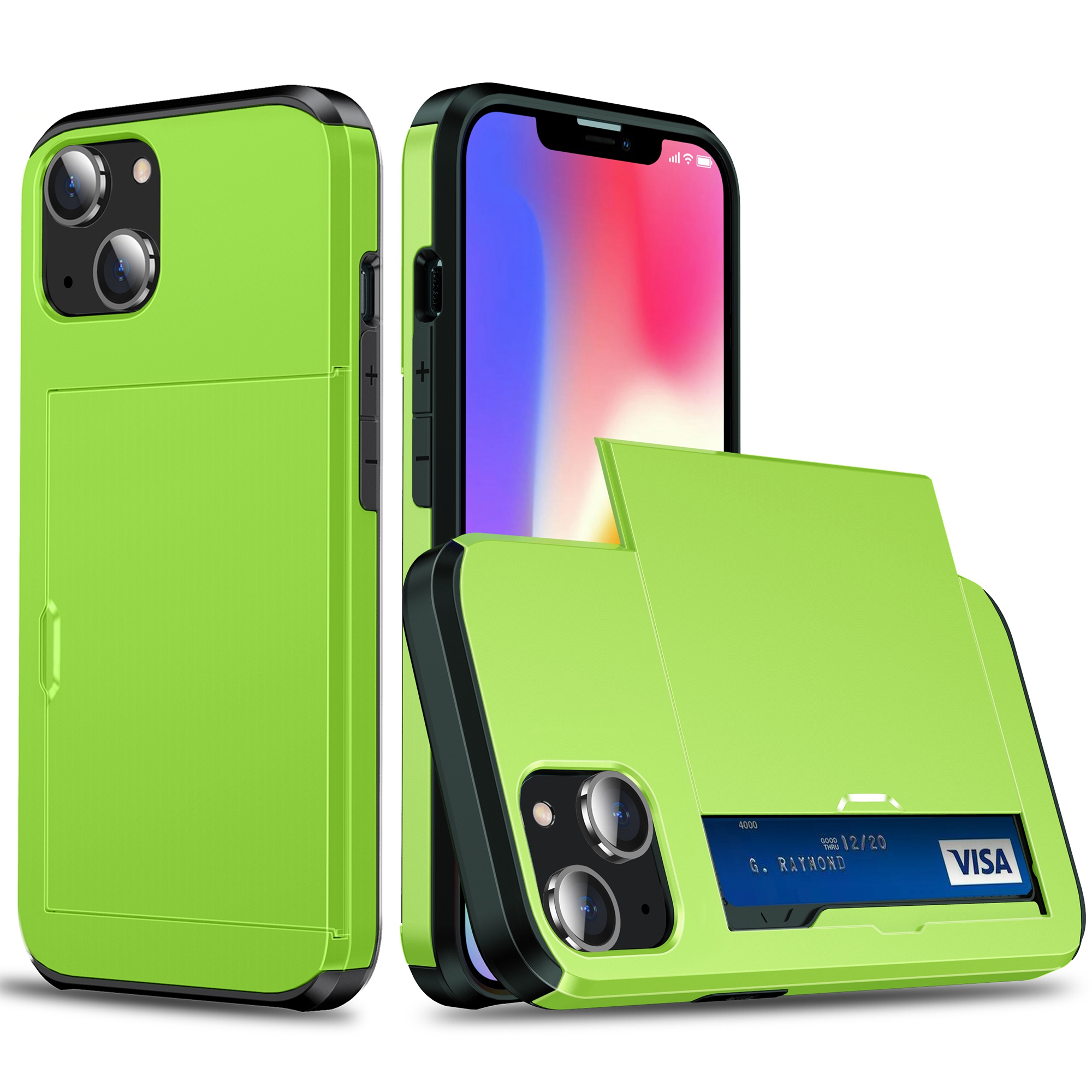 

Schleimkartenhalter-schutzhülle Für Iphone 15, TPU + PC Drop-proof-mobiltelefonabdeckung - Grün, iPhone 15