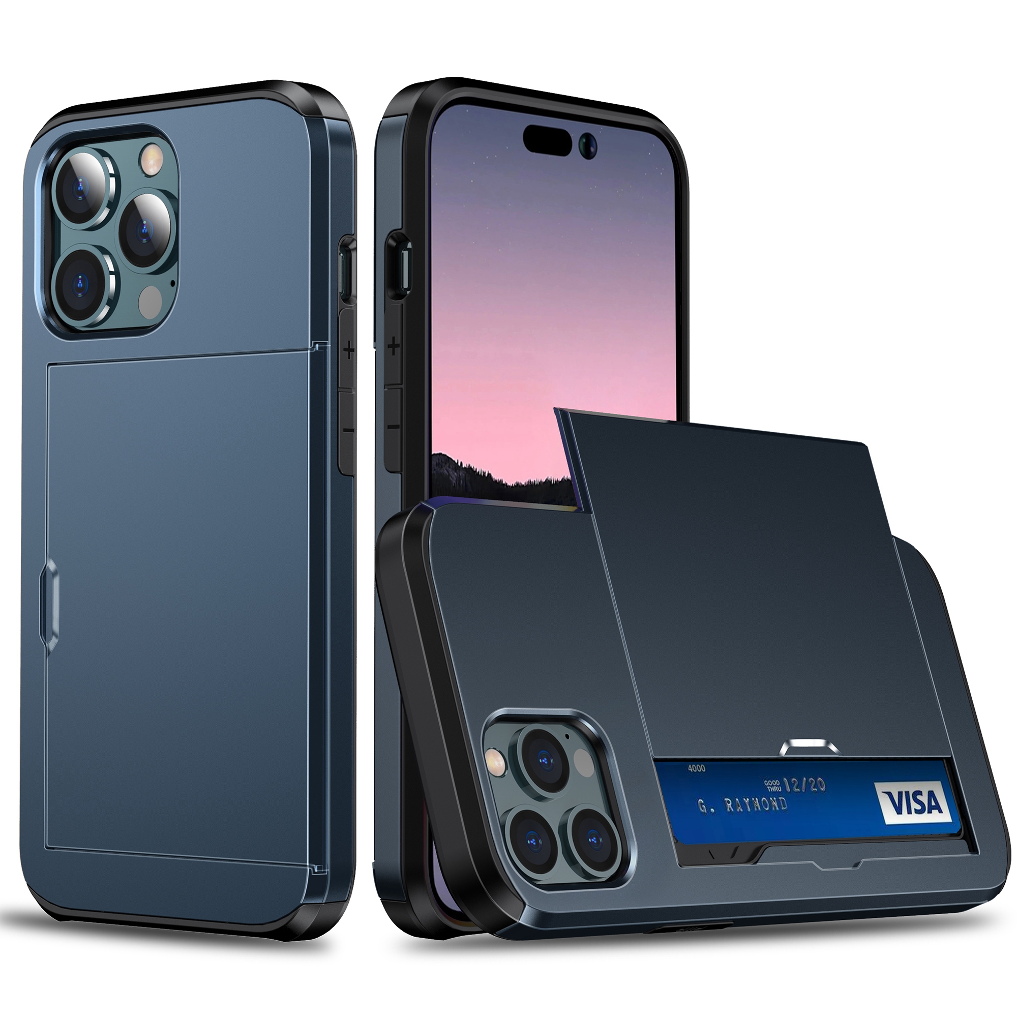 

Telefonhülle Mit Dia-kartenhalter Für Iphone 15 Pro Max, Anti-kratzer-tpu + Pc-telefonabdeckung - Navy Blau, iPhone 15 Pro Max
