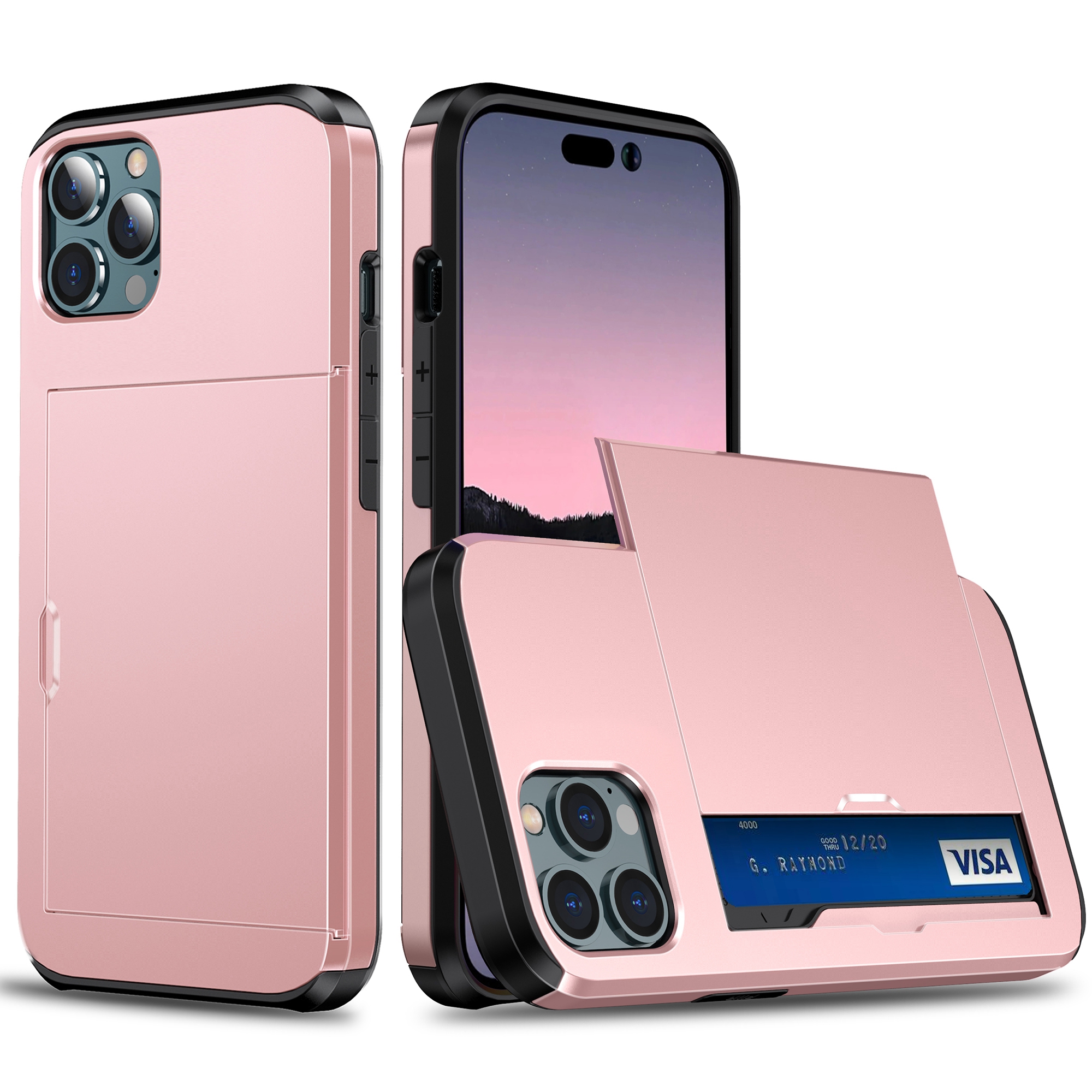 

Telefonhülle Mit Dia-kartenhalter Für Iphone 15 Pro Max, Anti-kratzer-tpu + Pc-telefonabdeckung - Roségold, iPhone 15 Pro Max
