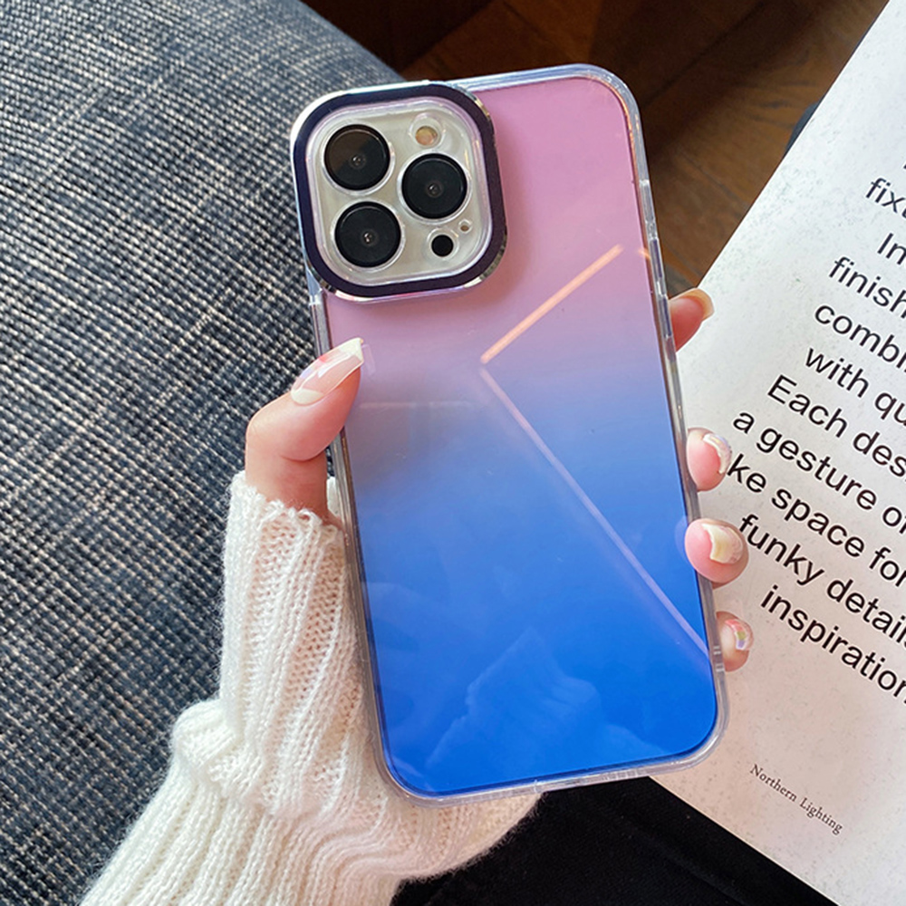 

BulkSourcing Für Iphone 12 Pro Max -gradienten -serie Phone Case Transparent TPU+PC Cover Mit Linsenfilm - Lila+blau, iPhone 12 Pro Max