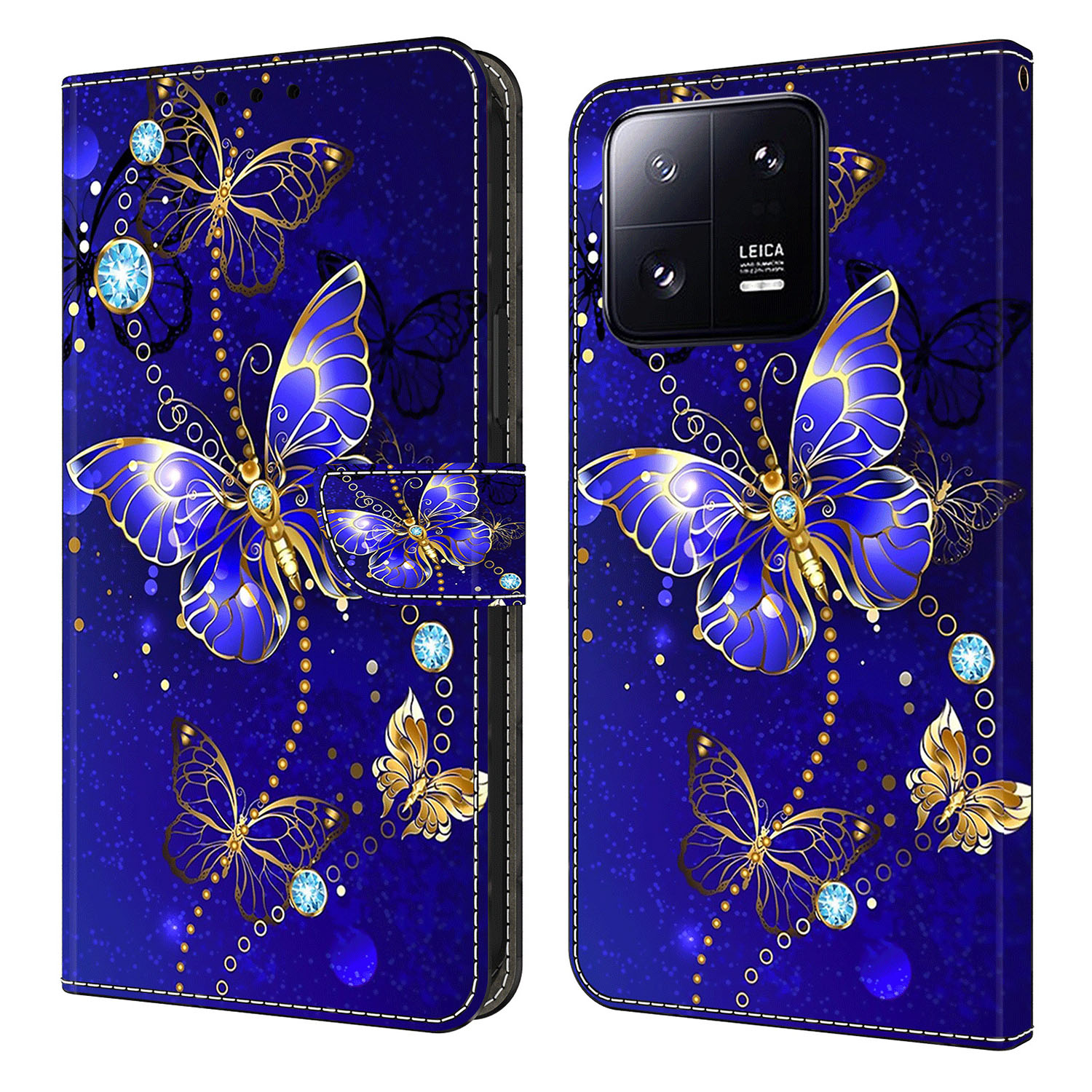 

Für Xiaomi 13 Pro 5G Leder Brieftasche Hülle 3D Muster Druckständer Folio -telefonabdeckung - Diamond Butterfly, Xiaomi 13 Pro 5G