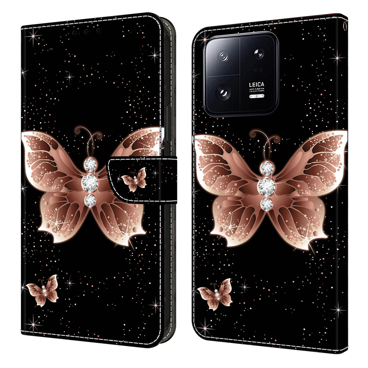 

Für Xiaomi 13 Pro 5G Leder Brieftasche Hülle 3D Muster Druckständer Folio -telefonabdeckung - Pink Diamond Butterfly, Xiaomi 13 Pro 5G