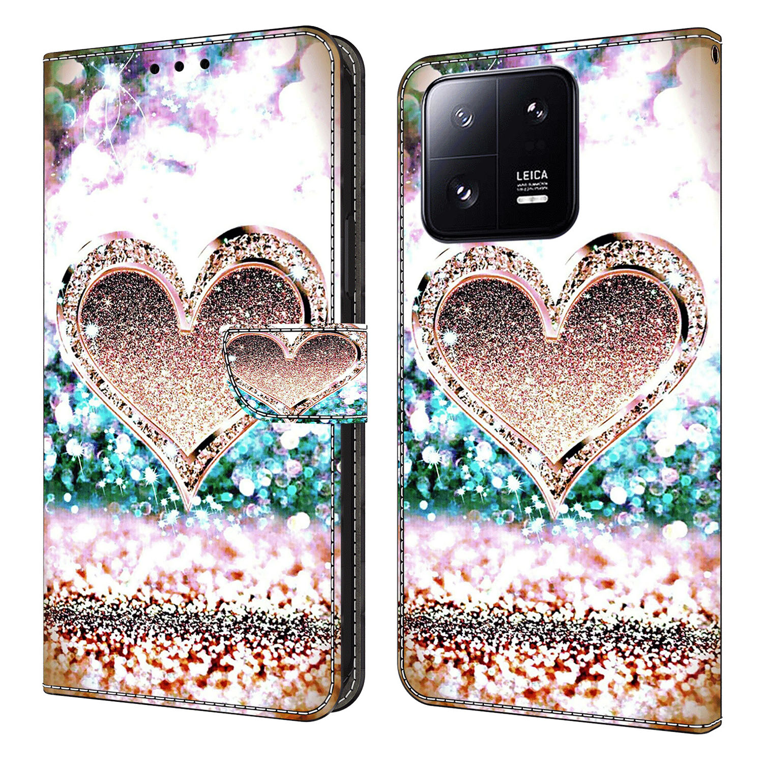 

Für Xiaomi 13 Pro 5G Leder Brieftasche Hülle 3D Muster Druckständer Folio -telefonabdeckung - Pink Diamond Heart, Xiaomi 13 Pro 5G