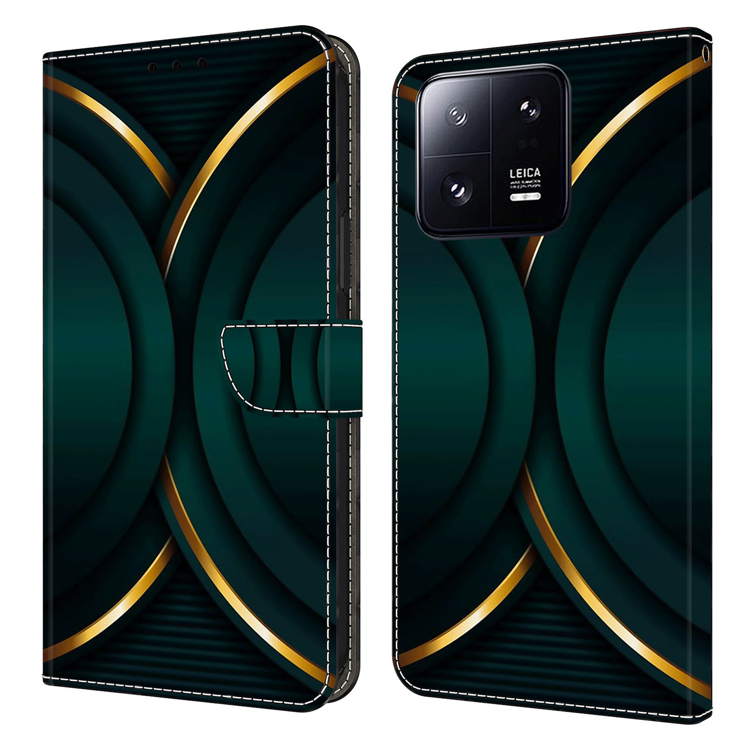 

Für Xiaomi 13 Pro 5G Leder Brieftasche Hülle 3D Muster Druckständer Folio -telefonabdeckung - Goldkontur, Xiaomi 13 Pro 5G
