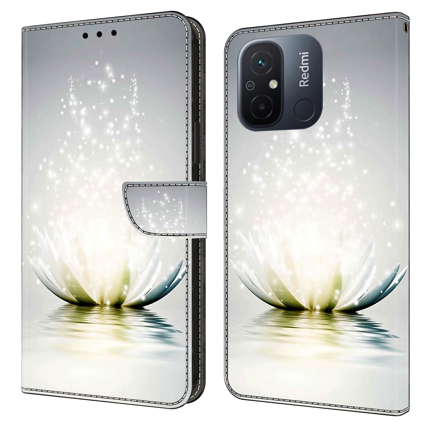 

Leder -telefonhülle Für Xiaomi Poco C55 4G / Redmi 11a 4g / 12C 4g, 3D -musterdruckstillwandabdeckung - Lotus, Xiaomi Poco C55 4G
