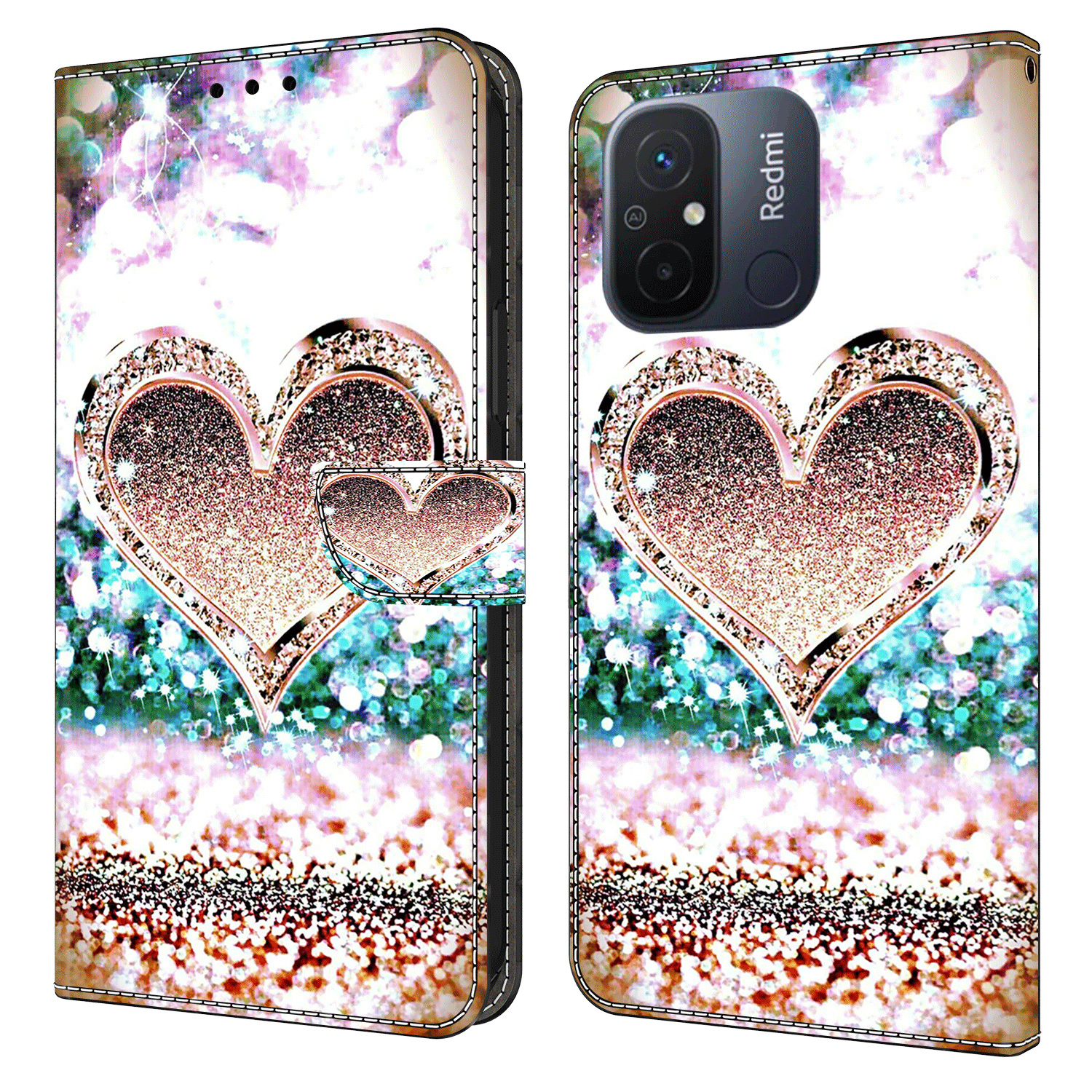 

Leder -telefonhülle Für Xiaomi Poco C55 4G / Redmi 11a 4g / 12C 4g, 3D -musterdruckstillwandabdeckung - Pink Diamond Heart, Xiaomi Poco C55 4G