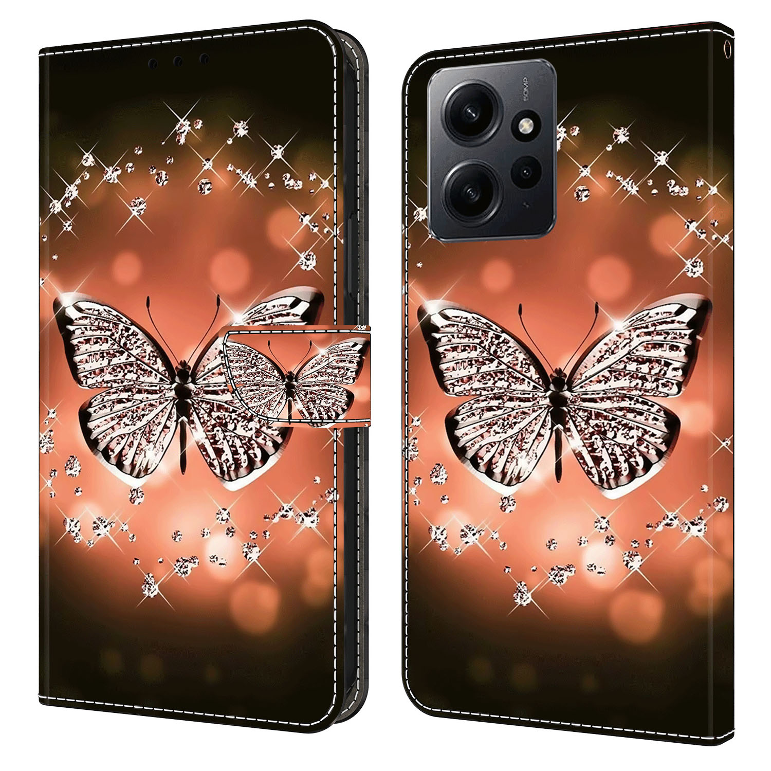 

Für Xiaomi Redmi Note 12 4G PU Leder Flip Phone Hülle 3D -muster Gedruckter Brieftasche Abdeckung - Kristallschmetterling, Xiaomi Redmi Note 12 4G