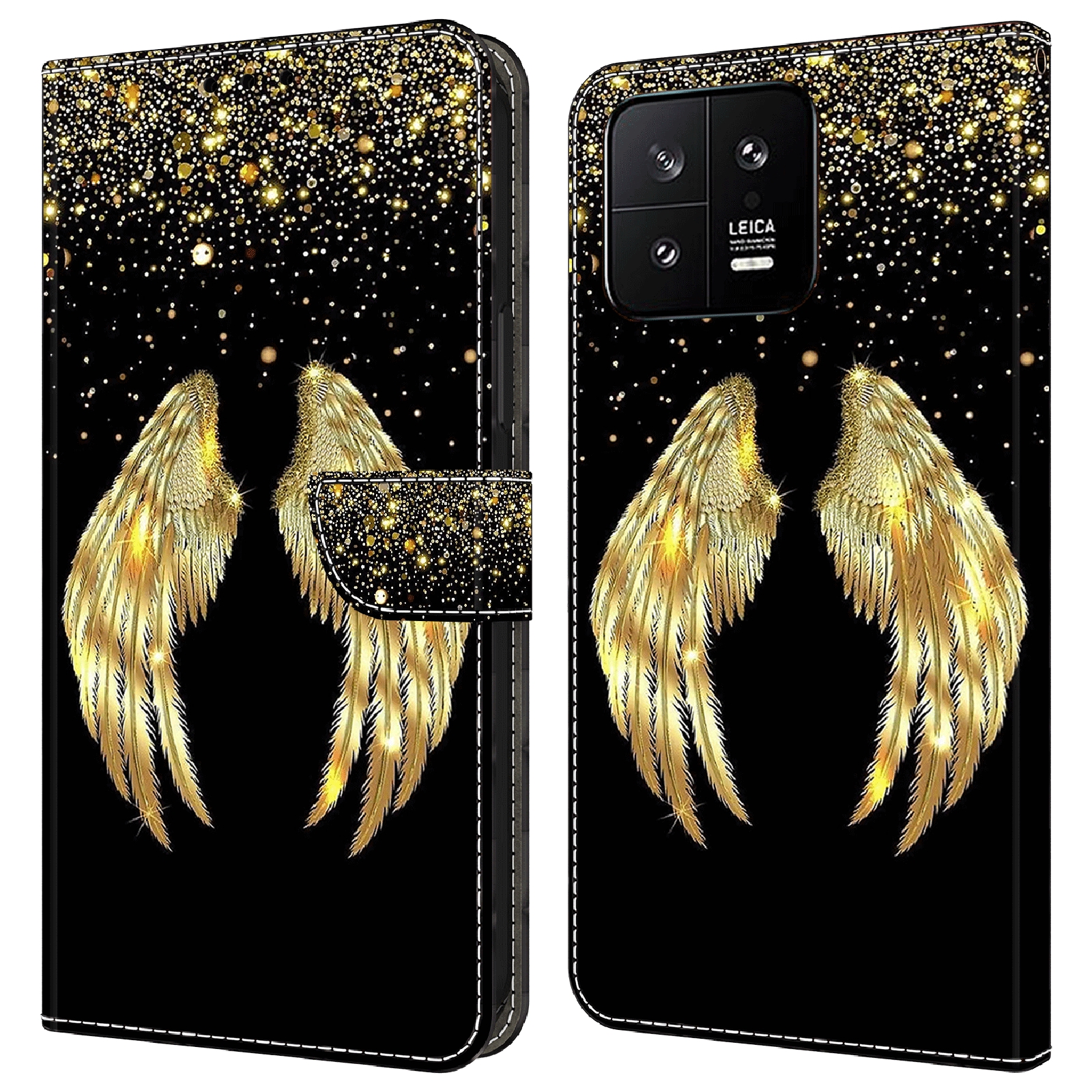 

Für Xiaomi 13 3D -muster -druckbrieftasche Hülle PU -lederständer Flip -schutzhahnabdeckung - Gold Flügel, Xiaomi 13
