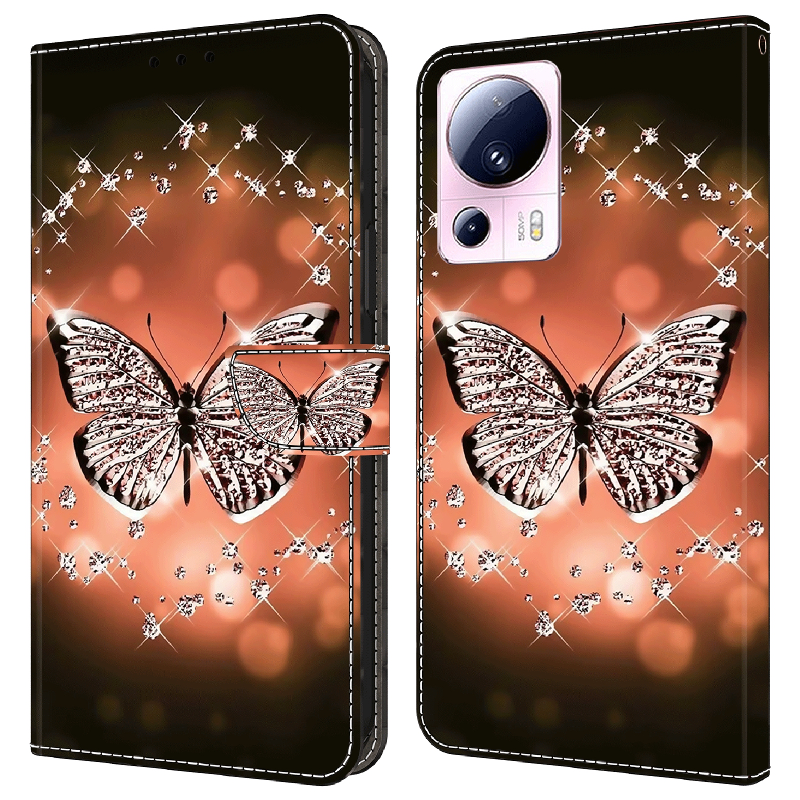 

Für Xiaomi 13 Lite / Civi 2 5G PU Leder Telefon Hülle 3D Muster Druckständer Flip Wallet Wallet - Kristallschmetterling, Xiaomi 13 Lite