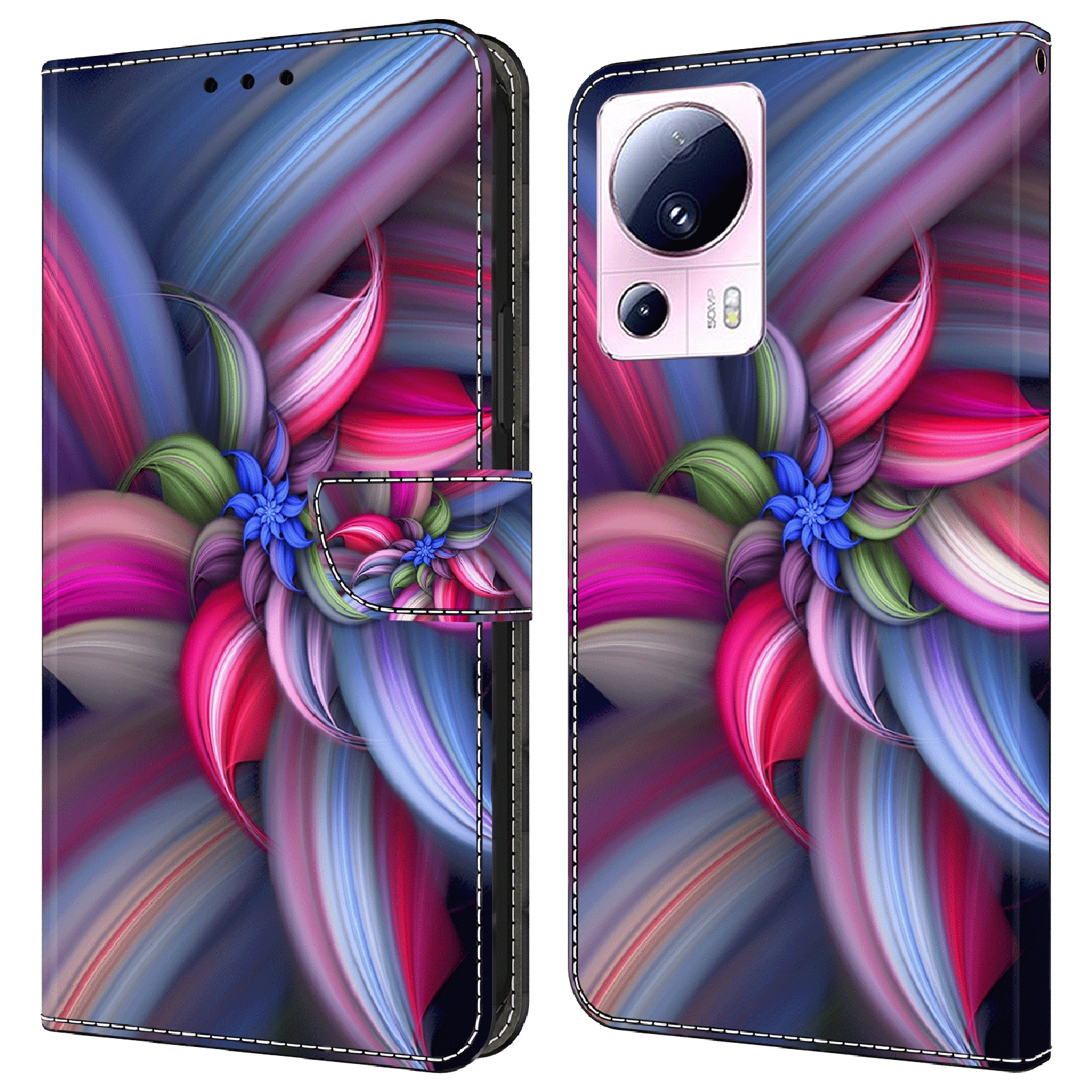 

Für Xiaomi 13 Lite / Civi 2 5G PU Leder Telefon Hülle 3D Muster Druckständer Flip Wallet Wallet - Farbenfrohe Blumen, Xiaomi 13 Lite
