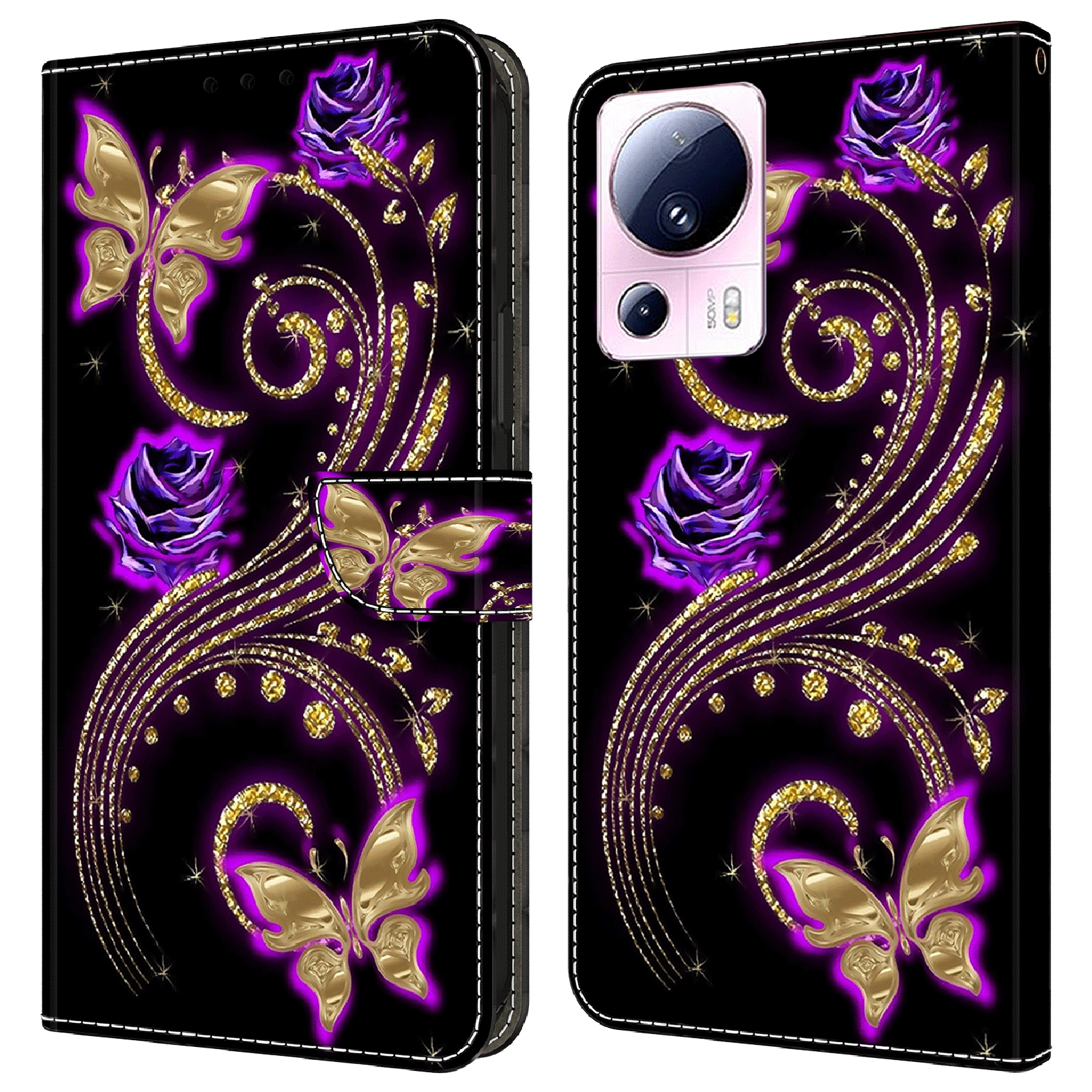 

Für Xiaomi 13 Lite / Civi 2 5G PU Leder Telefon Hülle 3D Muster Druckständer Flip Wallet Wallet - Lilane Blumen / Schmetterlinge, Xiaomi 13 Lite