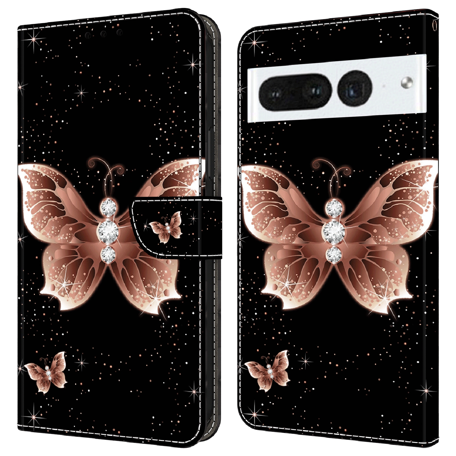 

Für Google Pixel 7 Pro 5G PU Leder -ständer Cover 3D -muster Gedrucktes Flip Wallet Phone Hülle - Pink Diamond Butterfly, Google Pixel 7 Pro 5G