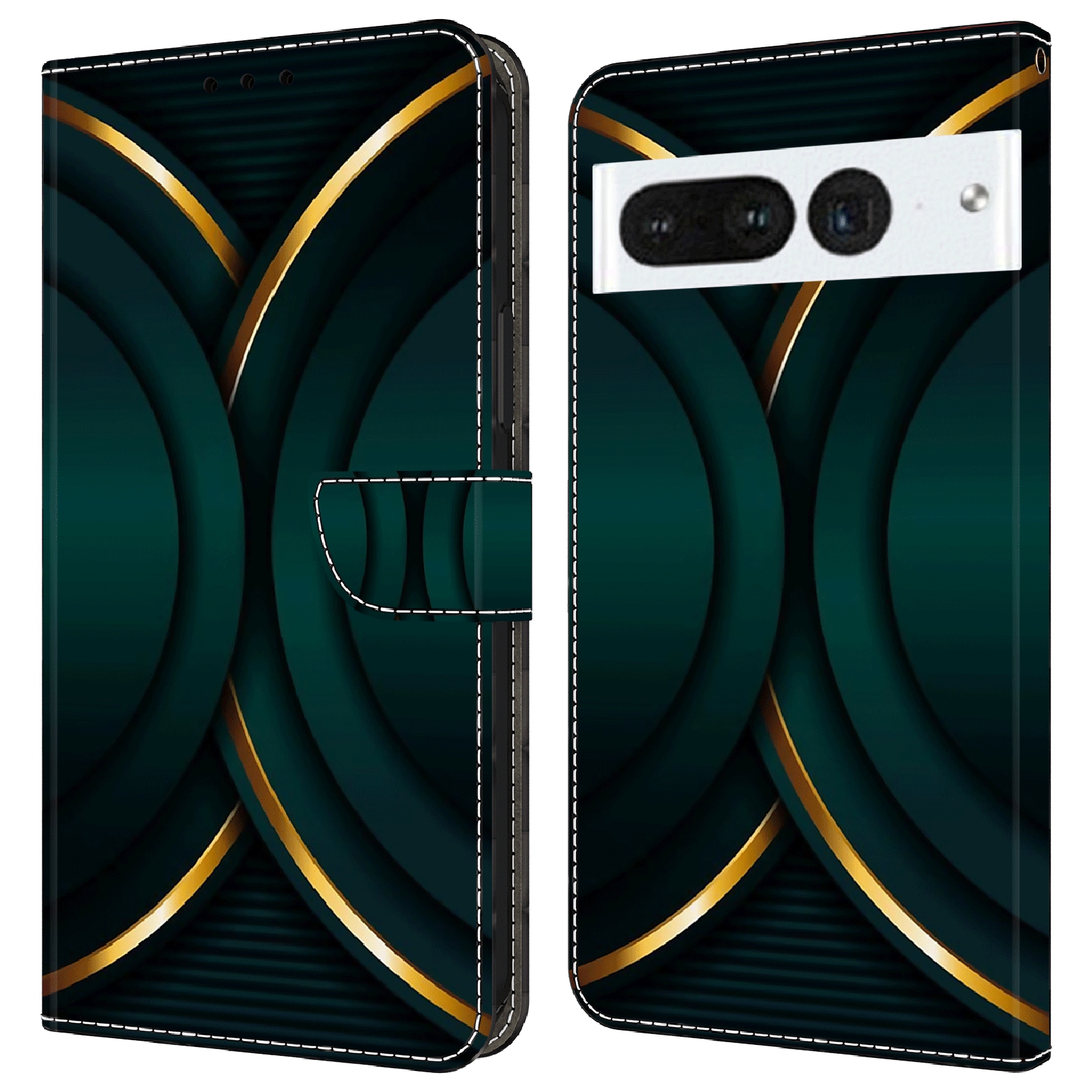 

Für Google Pixel 7 Pro 5G PU Leder -ständer Cover 3D -muster Gedrucktes Flip Wallet Phone Hülle - Goldkontur, Google Pixel 7 Pro 5G