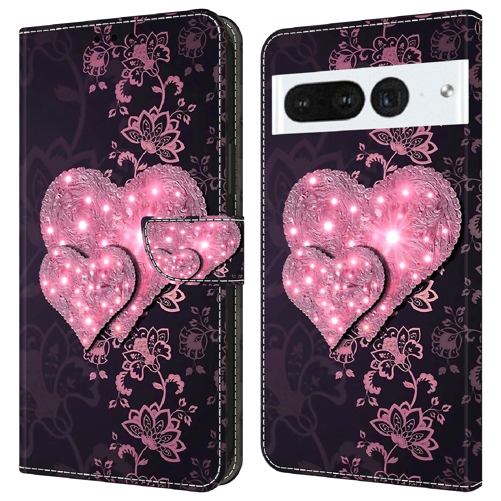

Für Google Pixel 7 Pro 5G PU Leder -ständer Cover 3D -muster Gedrucktes Flip Wallet Phone Hülle - Spitzenherzen, Google Pixel 7 Pro 5G