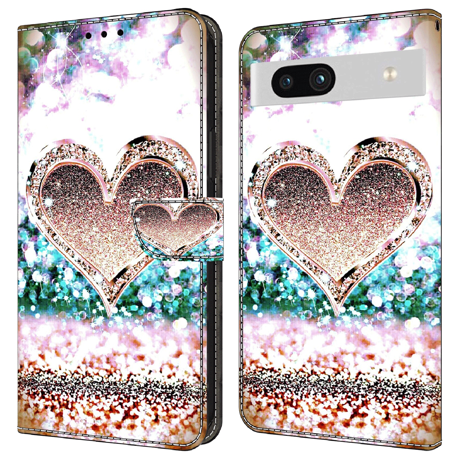 

Für Google Pixel 7a 3D -muster -druckleder -leder -telefon -hülle Brieftasche Folio -abdeckung - Pink Diamond Heart, Google Pixel 7a