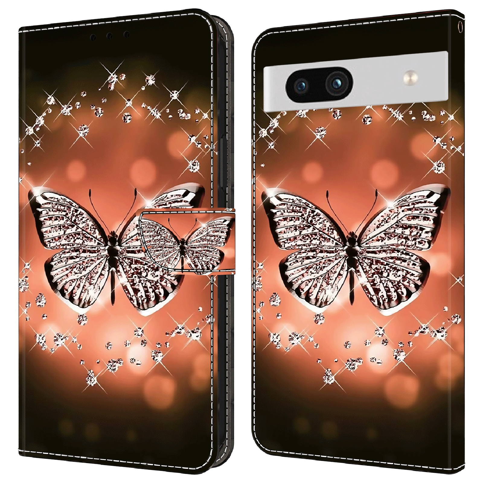 

Für Google Pixel 7a 3D -muster -druckleder -leder -telefon -hülle Brieftasche Folio -abdeckung - Kristallschmetterling, Google Pixel 7a