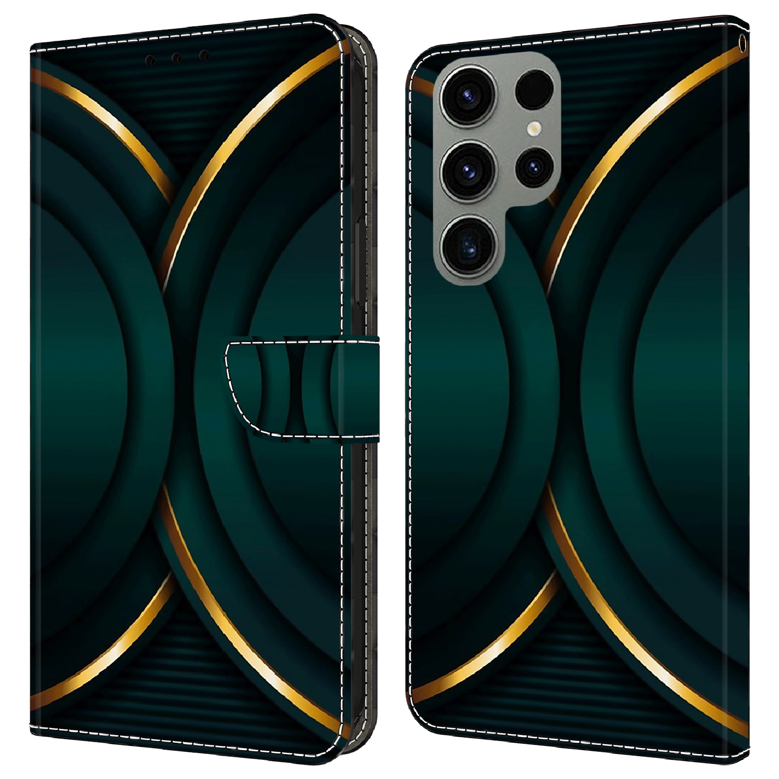 

Für Samsung Galaxy S23 Ultra 3D Muster Phone Hülle PU Leder Brieftasche Cover - Goldkontur, Galaxy S23 Ultra
