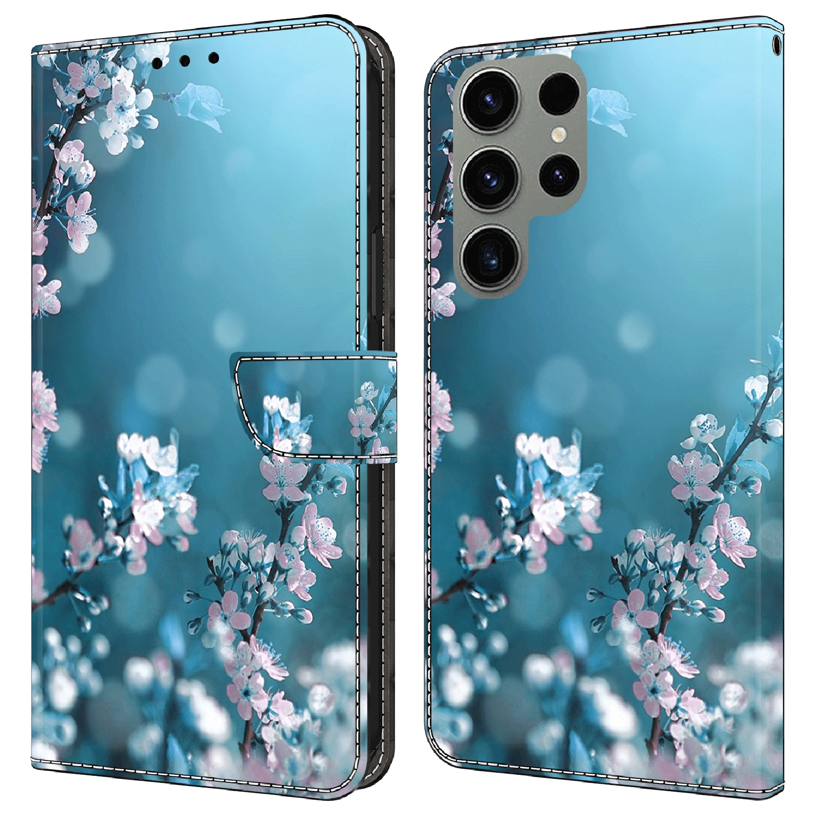 

Für Samsung Galaxy S23 Ultra 3D Muster Phone Hülle PU Leder Brieftasche Cover - Pflaumenblüten, Galaxy S23 Ultra