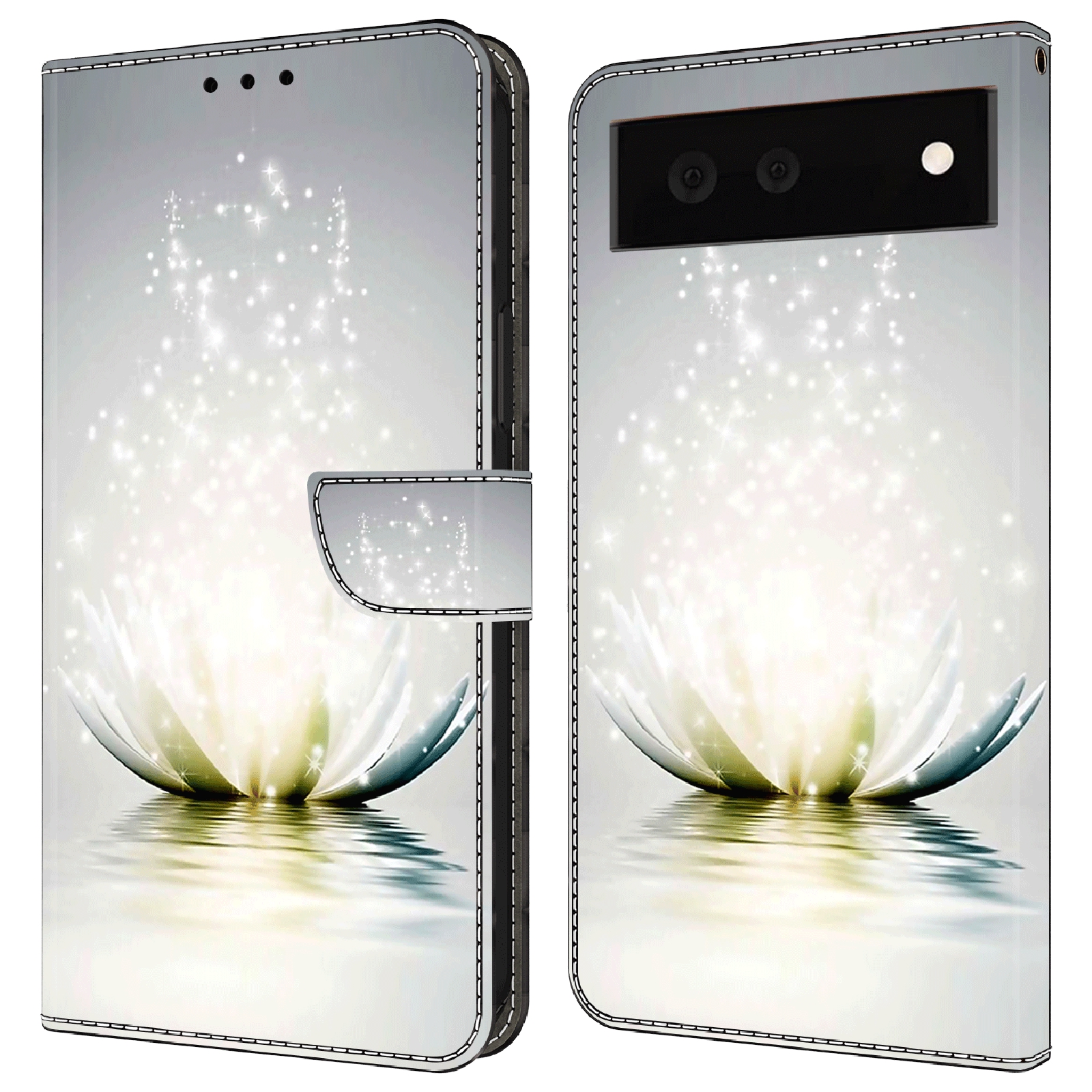 

Für Google Pixel 6 Wallet Case 3D Muster Gedruckte PU -lederständer Feature Flip Cover - Lotus, Google Pixel 6