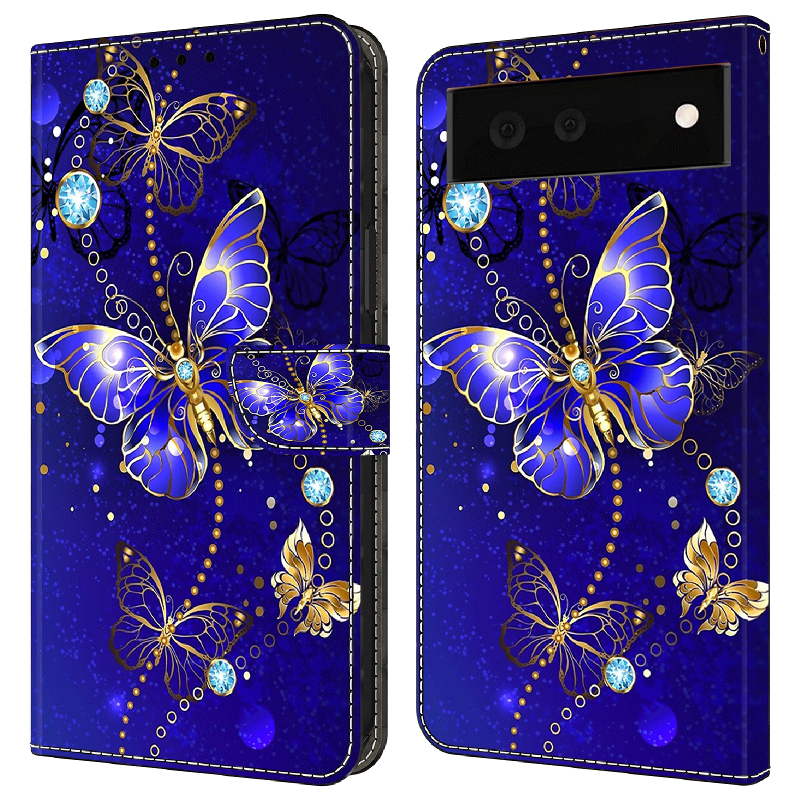 

Für Google Pixel 6 Wallet Case 3D Muster Gedruckte PU -lederständer Feature Flip Cover - Diamond Butterfly, Google Pixel 6