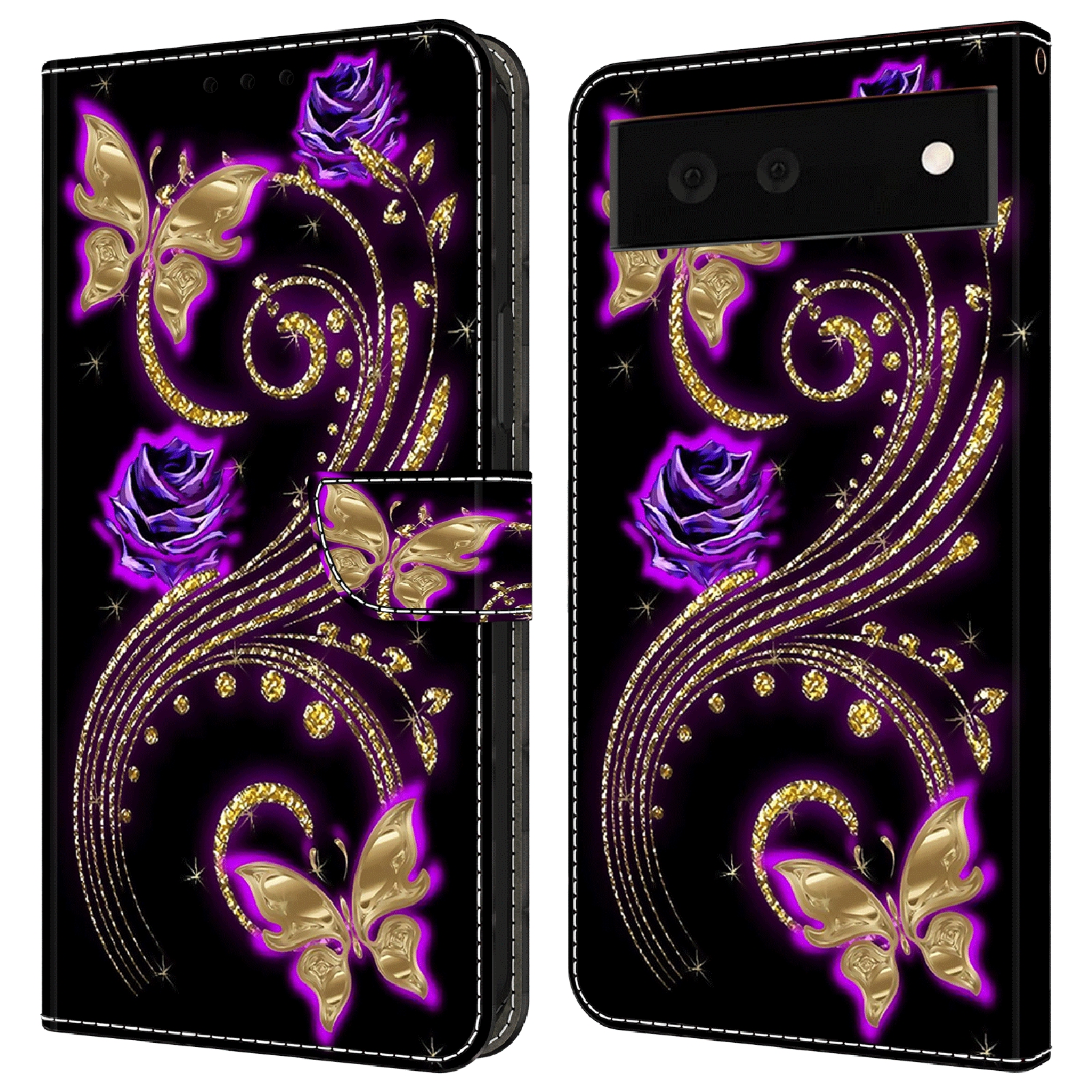 

Für Google Pixel 6 Wallet Case 3D Muster Gedruckte PU -lederständer Feature Flip Cover - Lilane Blumen / Schmetterlinge, Google Pixel 6