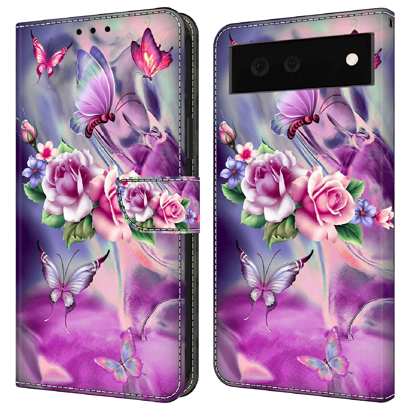 

Für Google Pixel 6 Wallet Case 3D Muster Gedruckte PU -lederständer Feature Flip Cover - Schmetterlinge / Blumen, Google Pixel 6