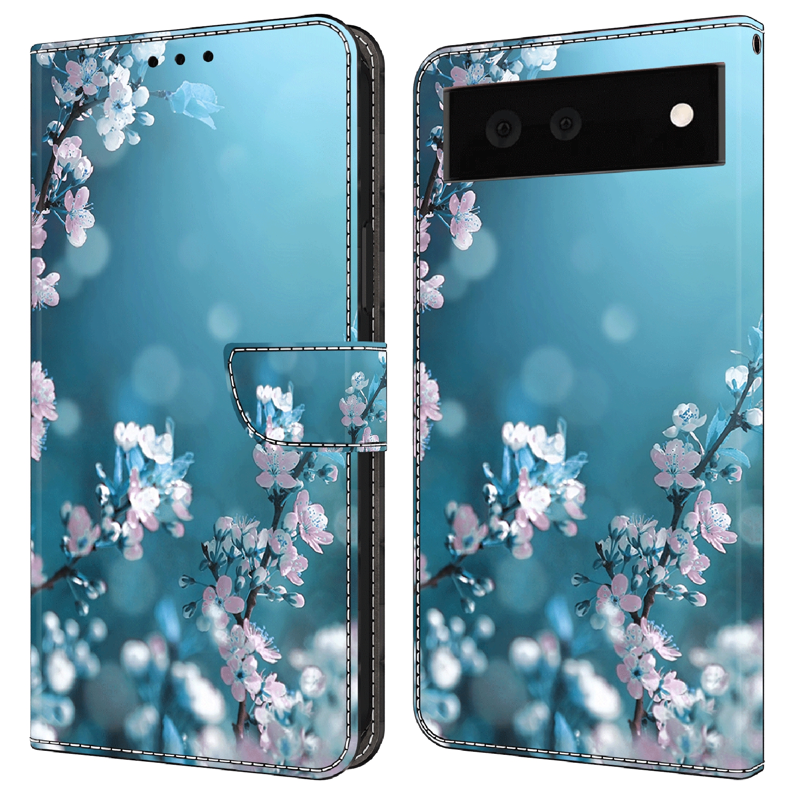 

Für Google Pixel 6a PU Leder Hülle 3D Muster Druckständer Flip Wallet -telefonabdeckung - Pflaumenblüten, Google Pixel 6a