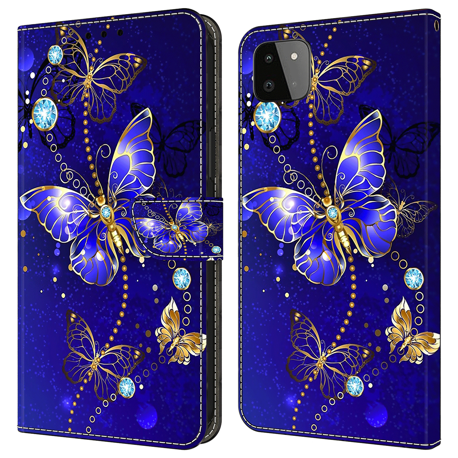 

Für Samsung Galaxy A22 5G (EU -version) Brieftaschenhülle Hülle PU Leder 3D Muster Standschutzabdeckung - Diamond Butterfly, Galaxy A22 5G (EU Version)