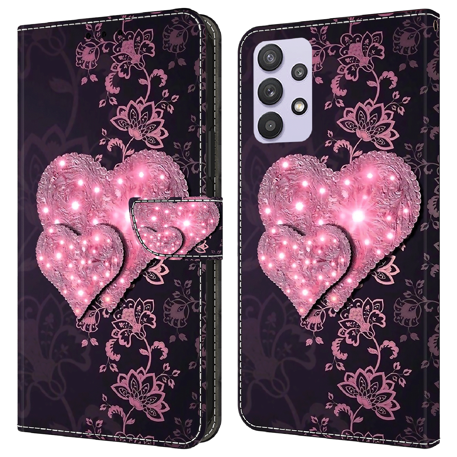 

Für Samsung Galaxy A32 5G Leder -telefonhülle 3D -muster -druckständer Brieftasche Folio -abdeckung - Spitzenherzen, Galaxy A32 5G