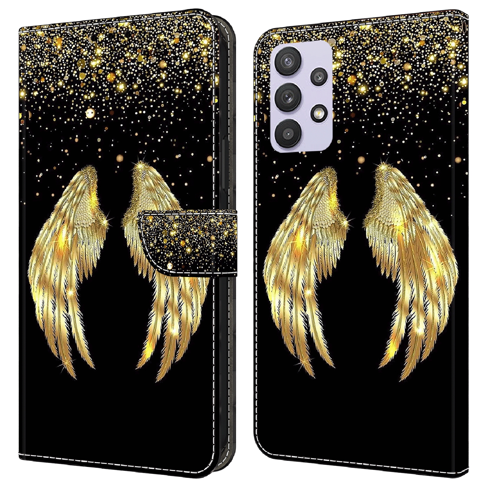 

Für Samsung Galaxy A32 5G Leder -telefonhülle 3D -muster -druckständer Brieftasche Folio -abdeckung - Gold Flügel, Galaxy A32 5G