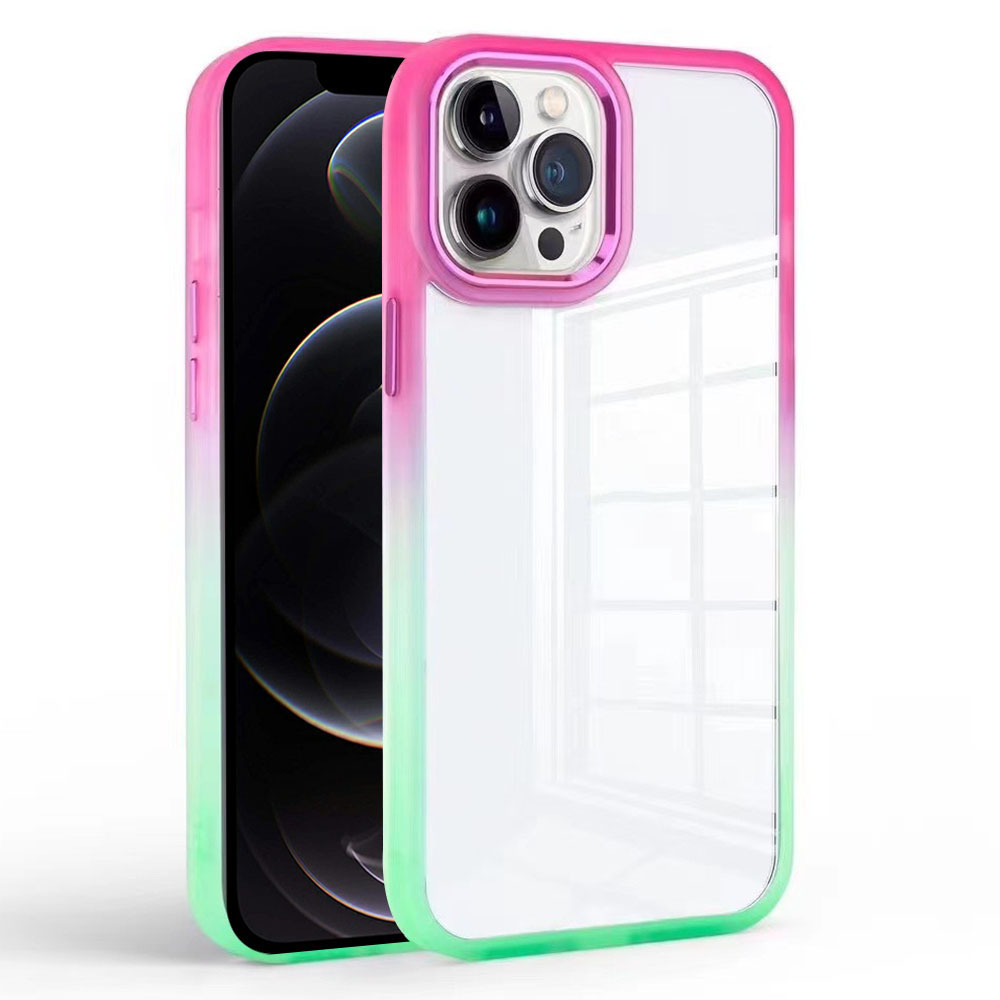 

Für Iphone 12 Pro Max. 6,7-zoll-gradienten-telefonhülle Transparente TPU + Pc-anti-fall-abdeckung - Rose+hellgrün, iPhone 12 Pro Max